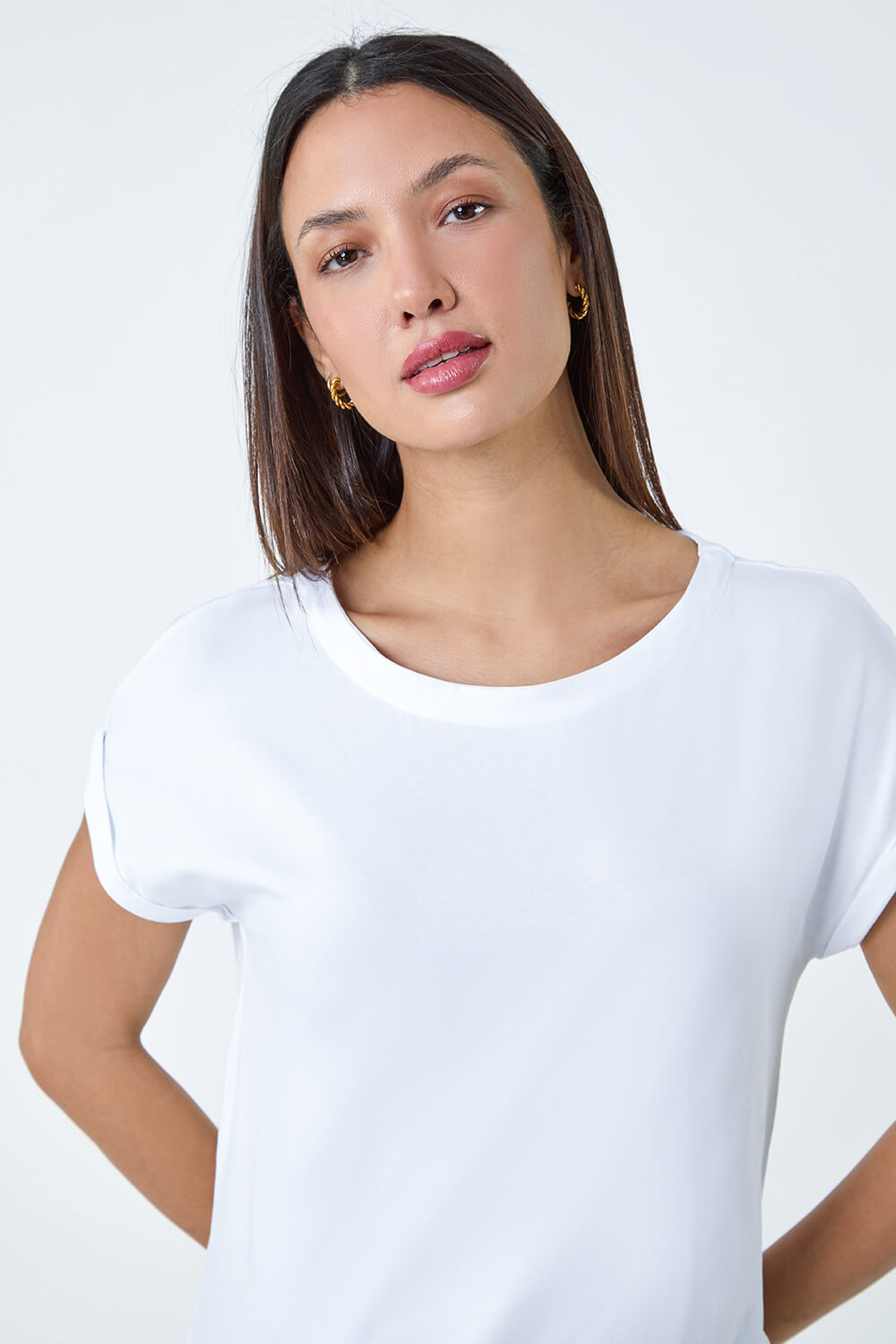 White Plain Stretch Cotton Jersey T-Shirt, Image 4 of 5