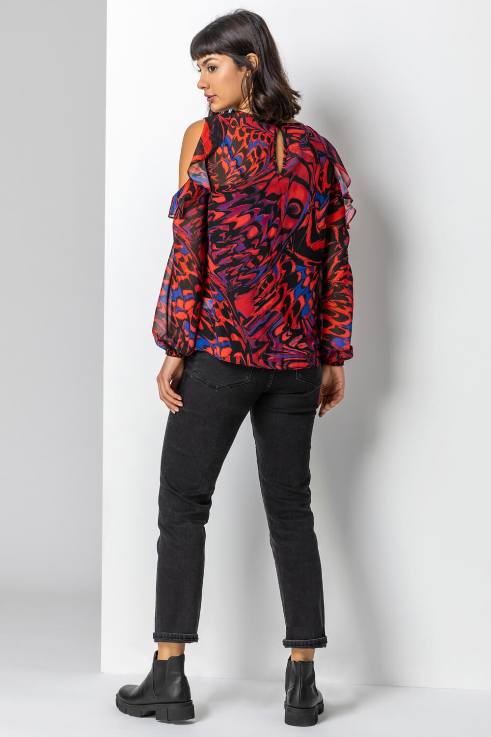 Red Abstract Butterfly Print Blouse, Image 2 of 4