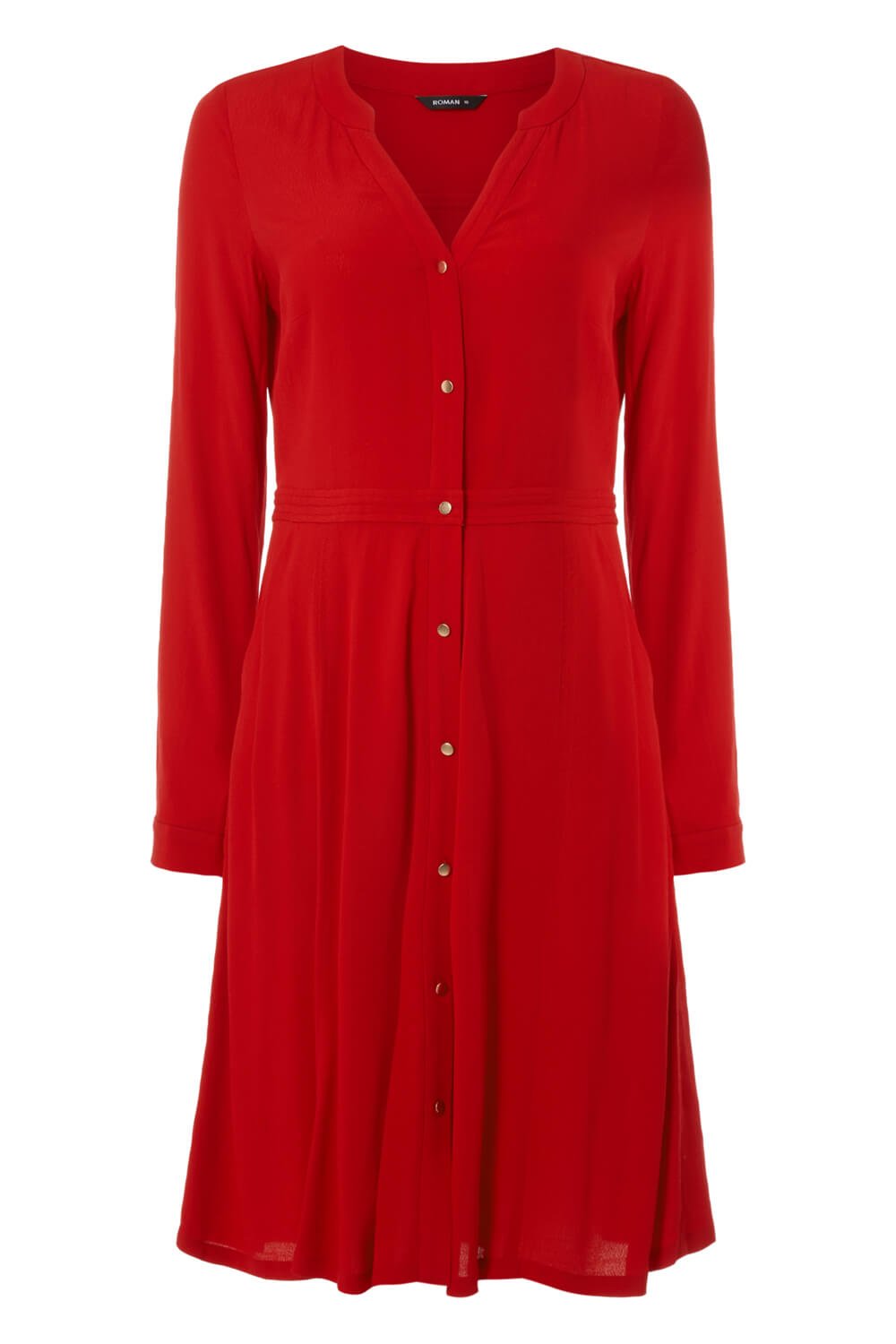 Red Fit and Flare Shirt Dress, Image 4 of 4