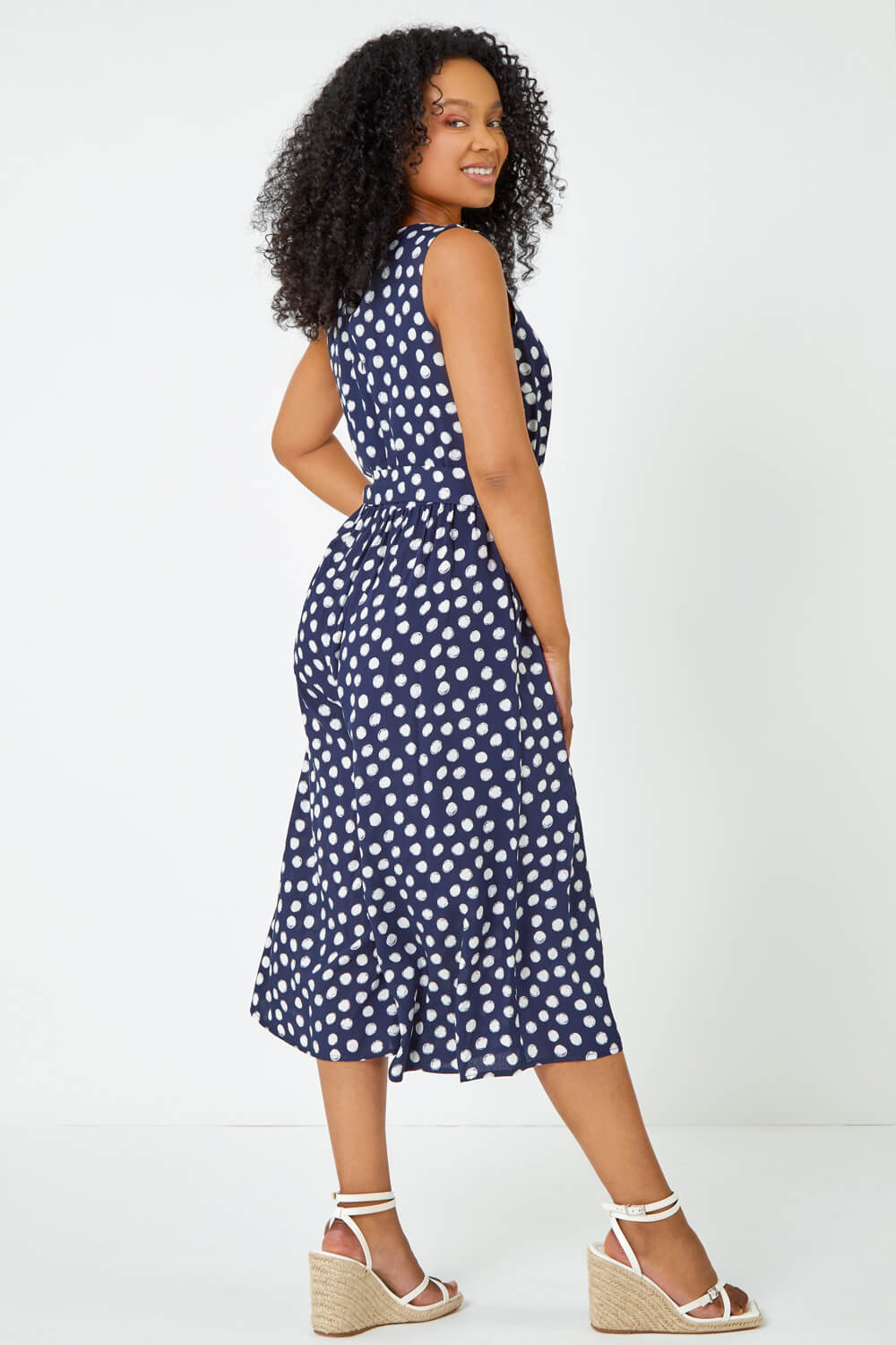 Navy  Petite Polka Dot Cropped Jumpsuit, Image 3 of 5