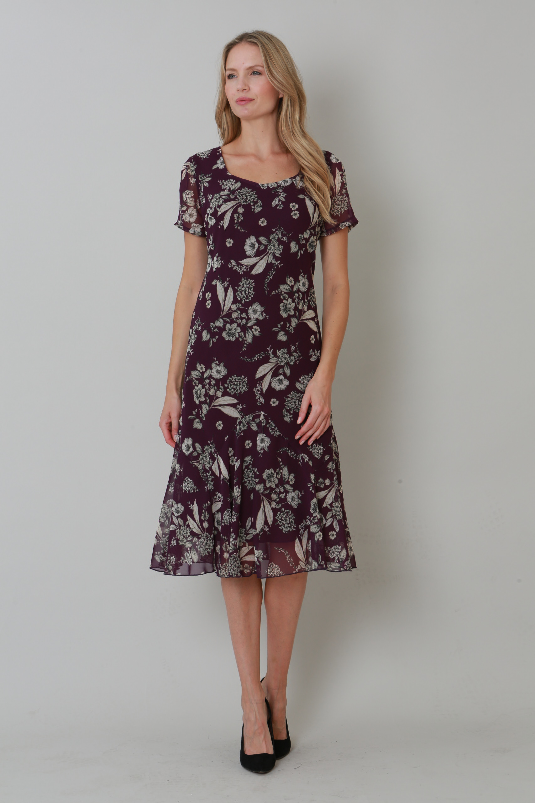 Purple Julianna Floral Print Chiffon Dress, Image 4 of 4