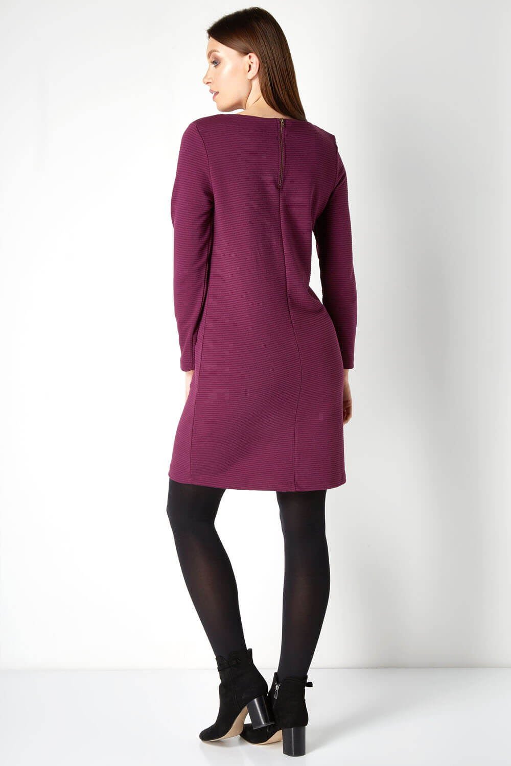 Purple Ribbed Shift Dress, Image 3 of 5