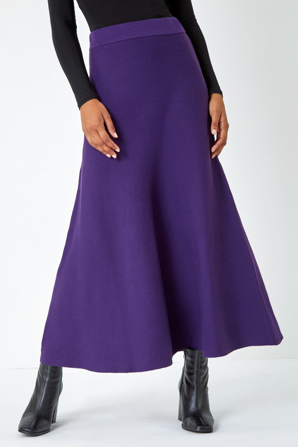 Purple Plain Knitted Midi Skirt, Image 2 of 5