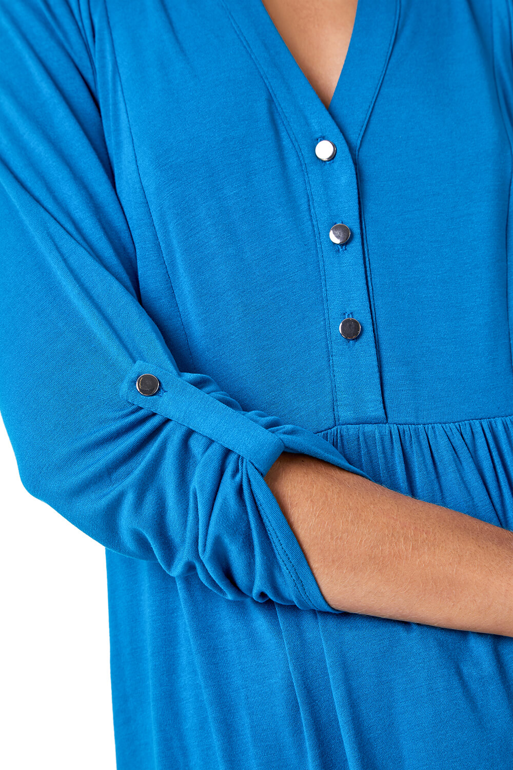 Teal Plain Button Detail Tunic Top, Image 5 of 5