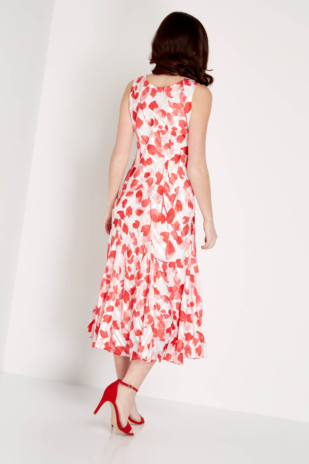 Red Poppy Print Bias Cut Dress, Image 3 of 4