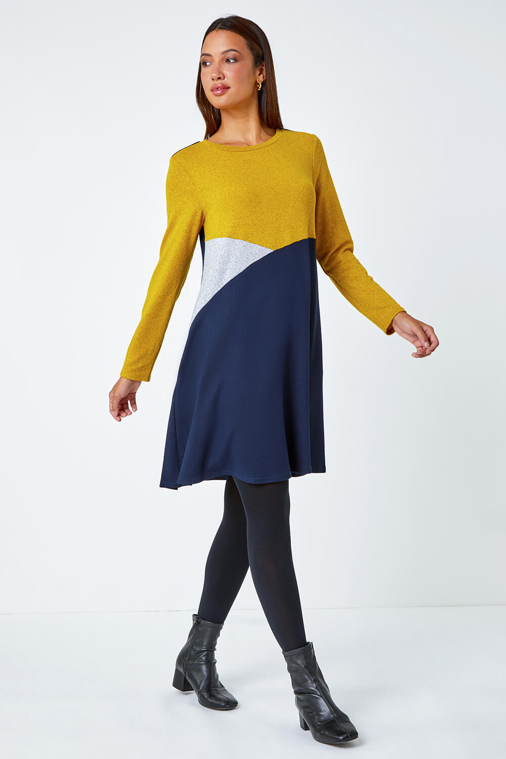 Amber Colour Block Swing Stretch Dress, Image 2 of 5