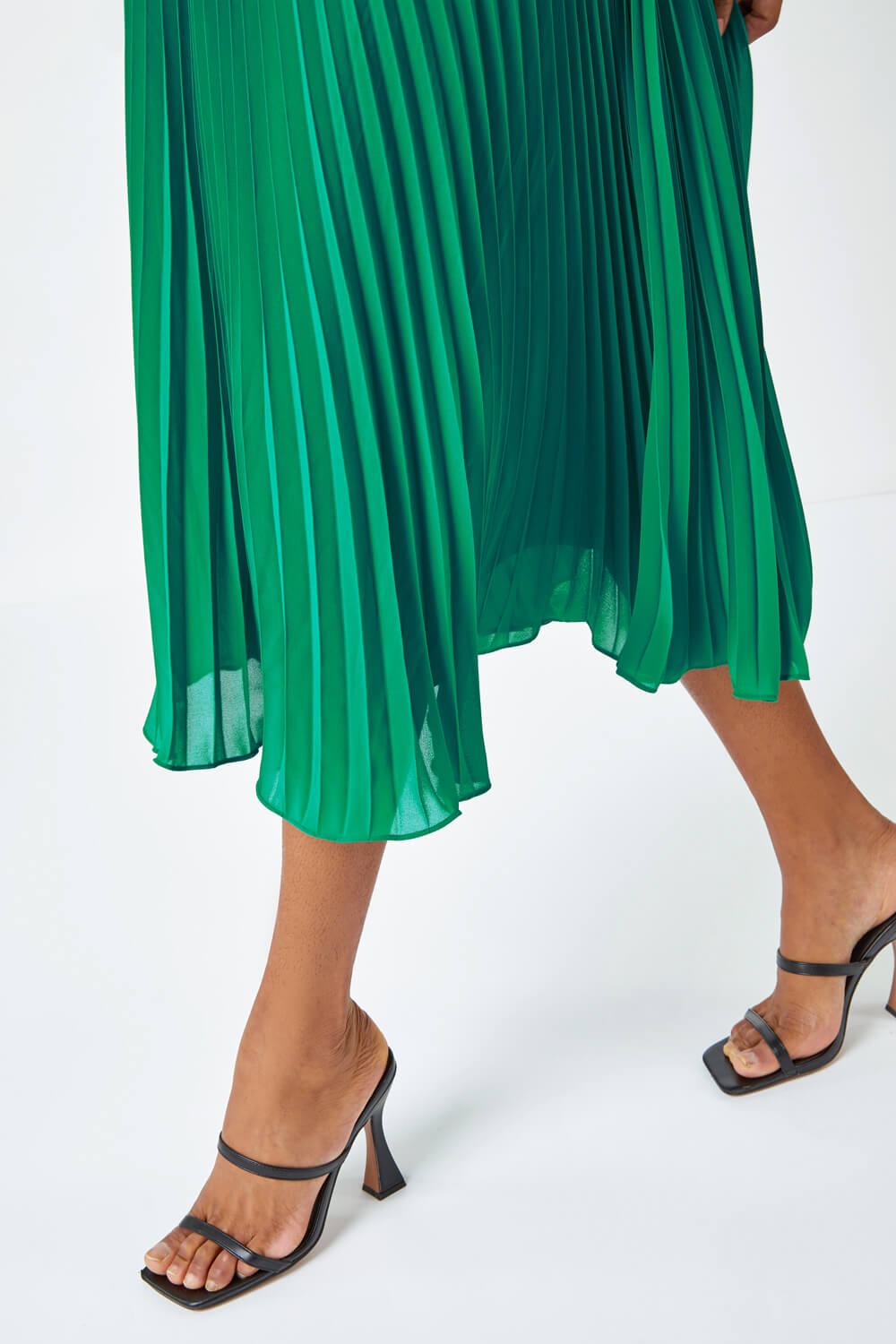 Emerald Lace Top Overlay Pleated Midi Dress, Image 5 of 5