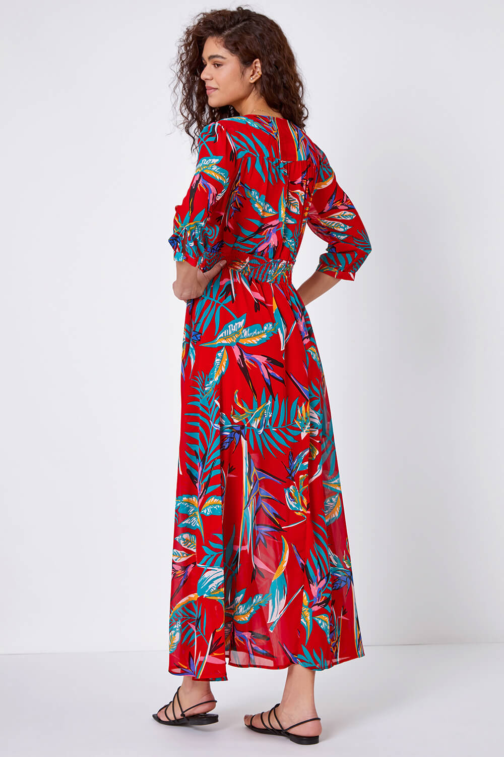 Red Tropical Print Belted Maxi Dress | Roman UK