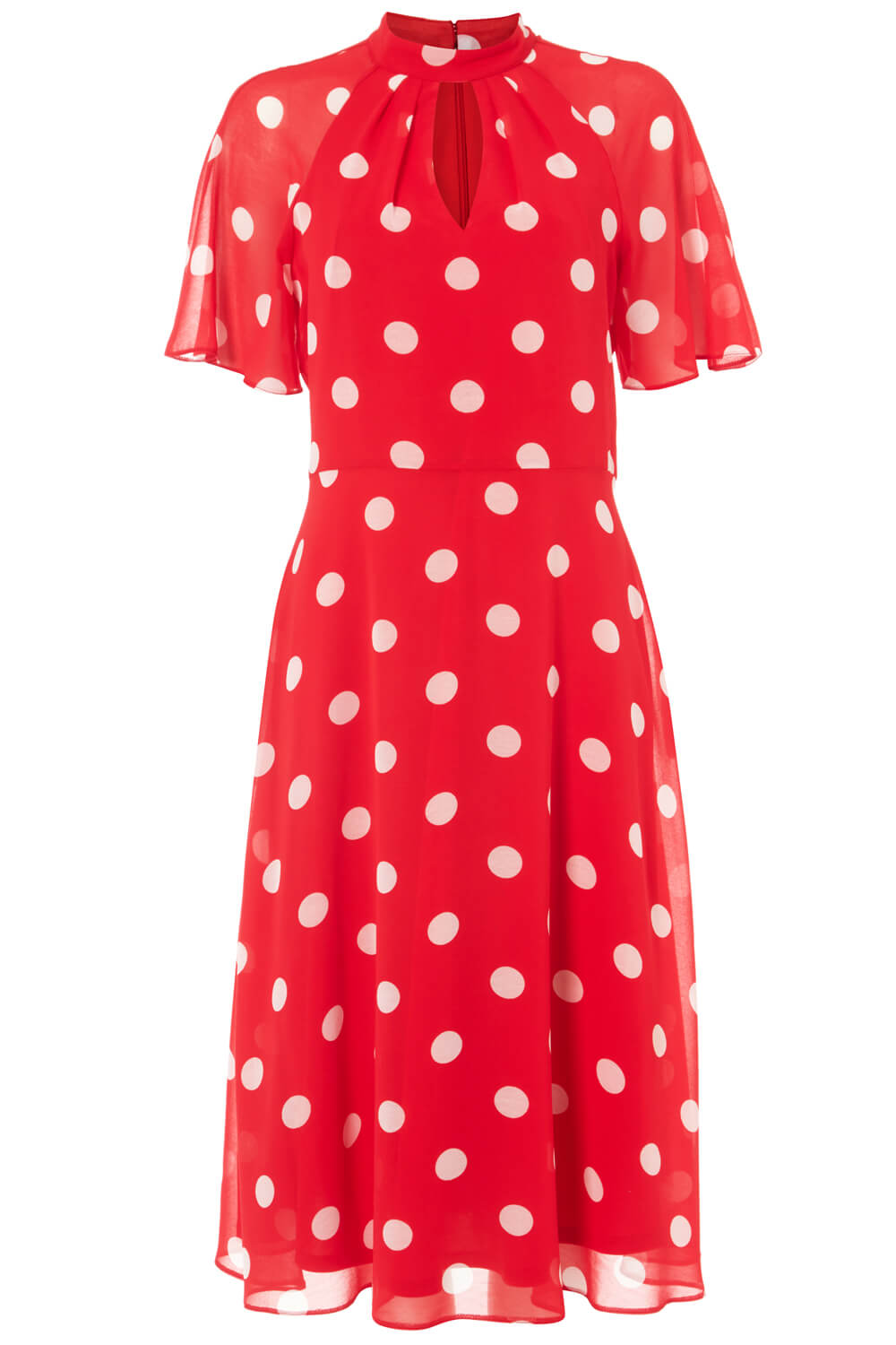 Red High Neck Spot Midi Dress, Image 4 of 4