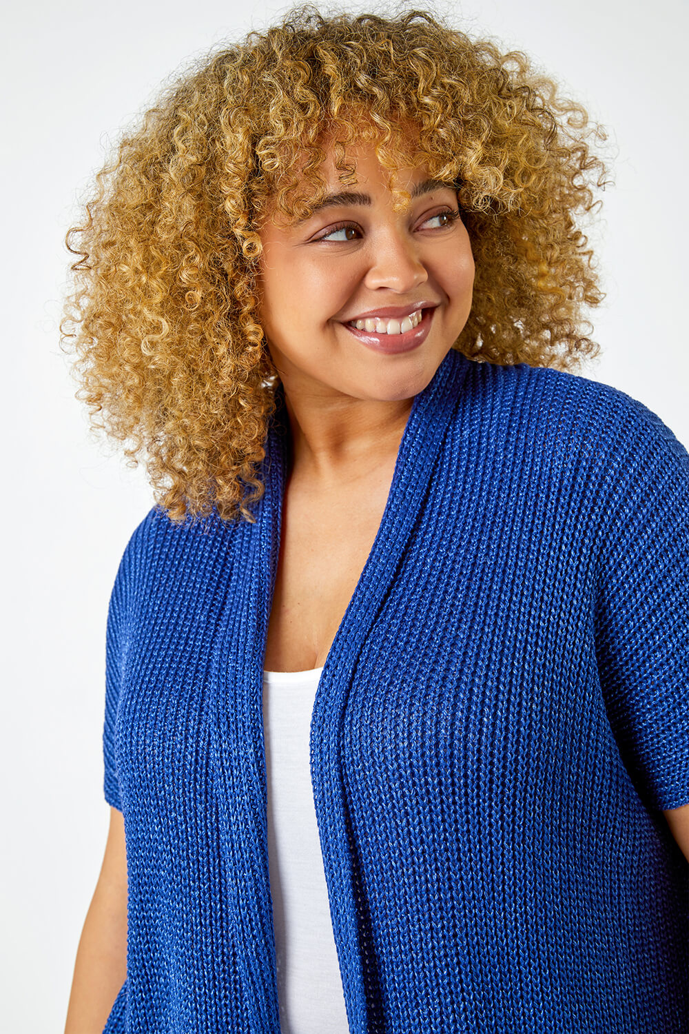 Denim Curve Relaxed Knit Soft Shrug, Image 4 of 5
