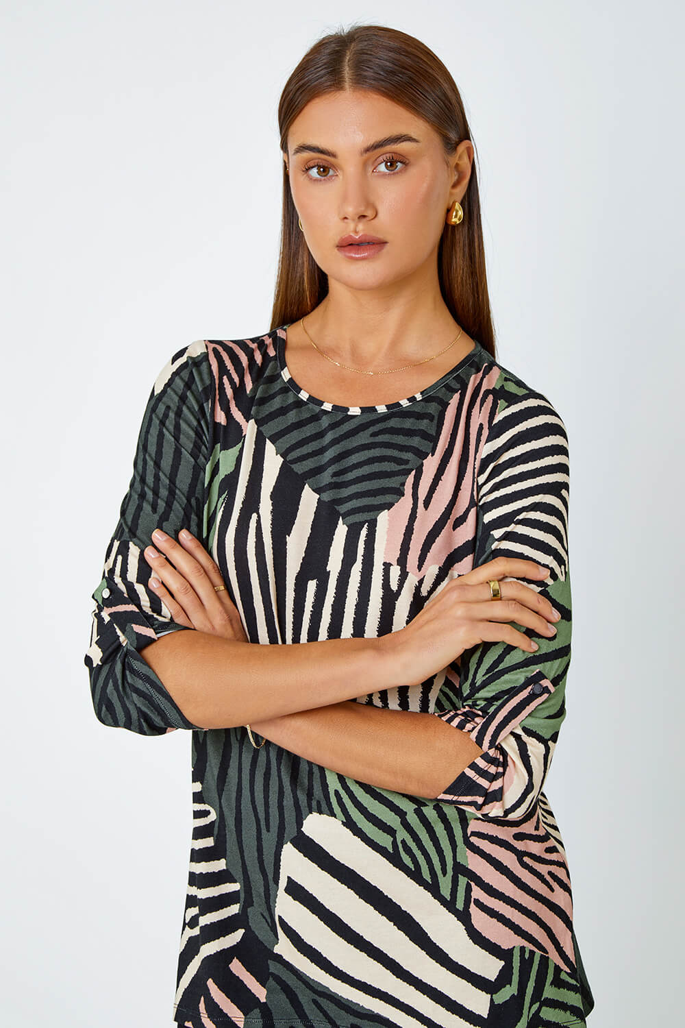 Green Animal Colour Block Stretch Top, Image 4 of 5