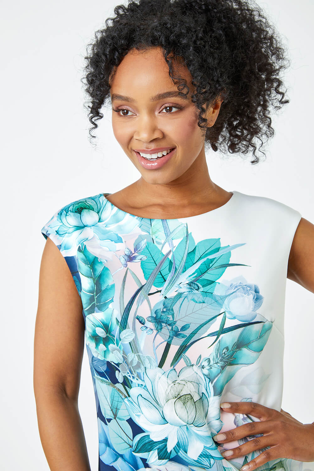Petite Premium Stretch Floral Shift Dress in Navy - Roman Originals UK