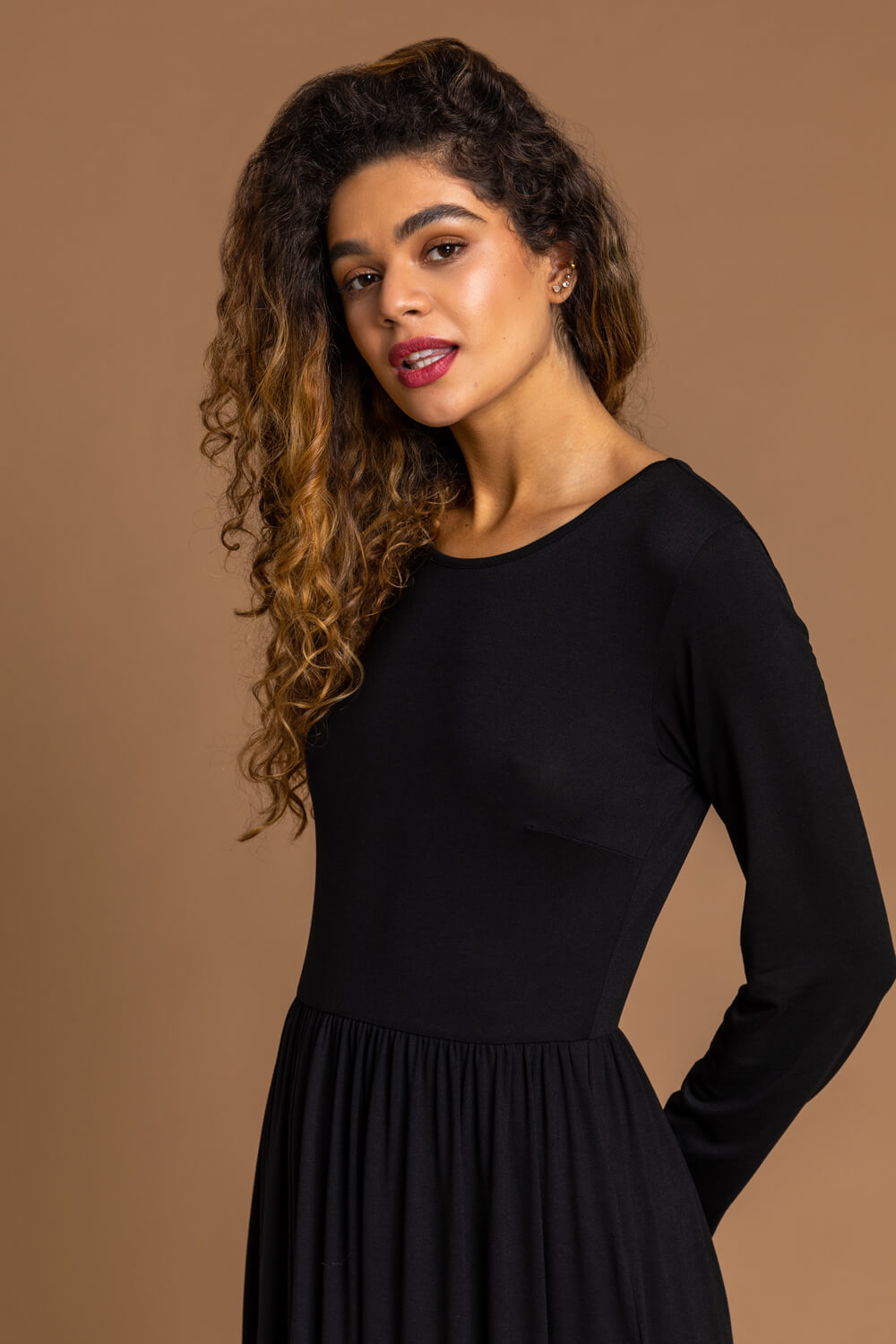 Black Long Sleeve Jersey Maxi Dress, Image 4 of 4