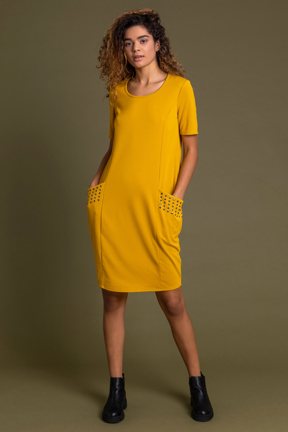 Amber Pocket Stud Detail Slouch Dress, Image 3 of 5