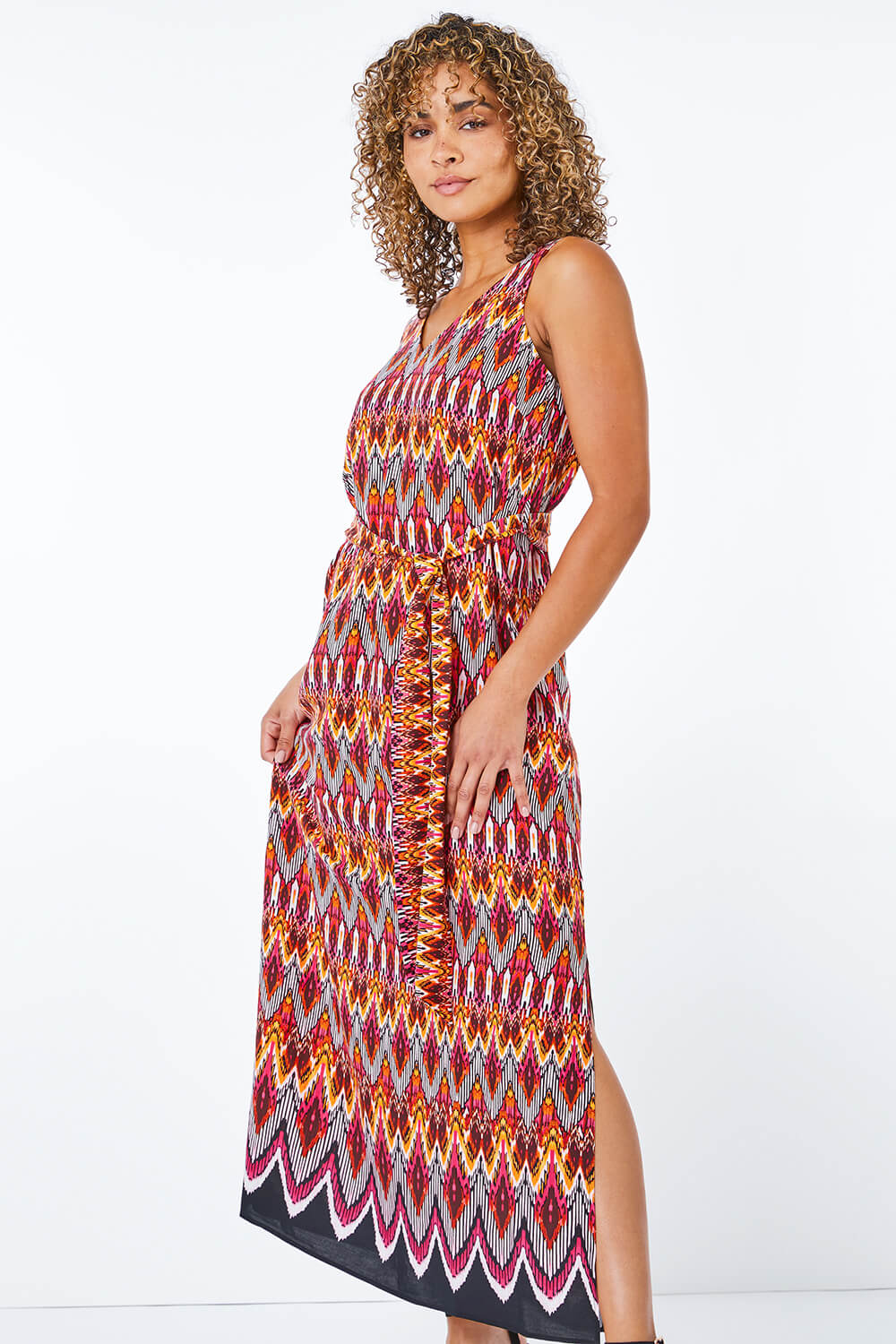 Petite Tribal Print Midi Dress