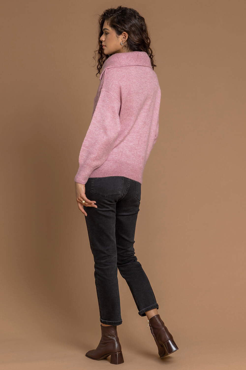 PINK Cable Knit Zip Collar Jumper, Image 2 of 5