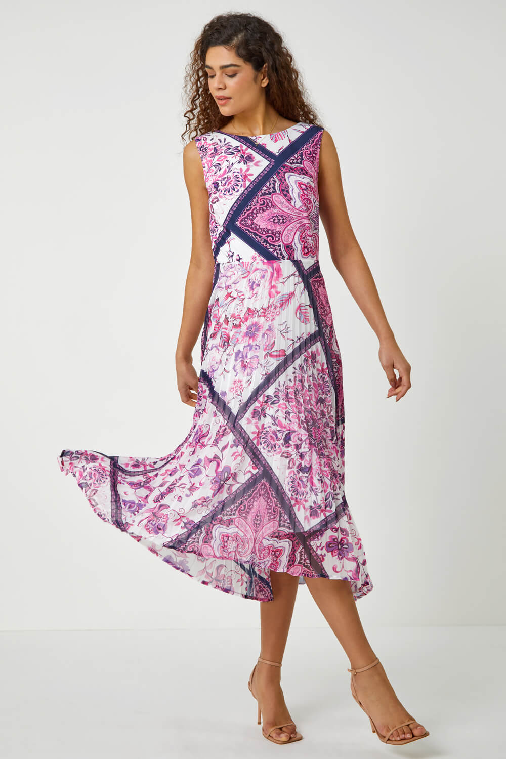 Paisley Scarf Print Pleated Midi Dress