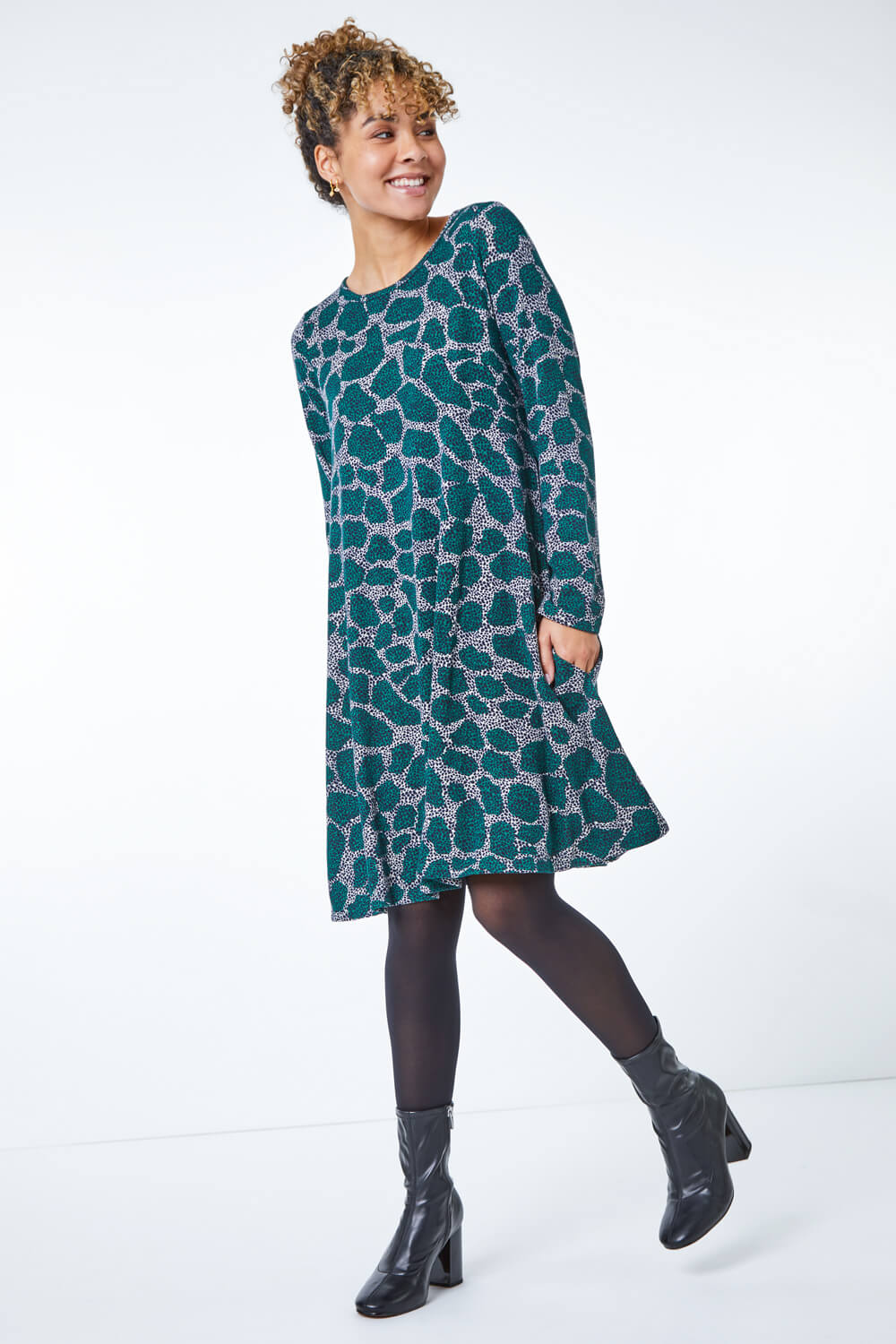Petite Leopard Print Mini Swing Dress
