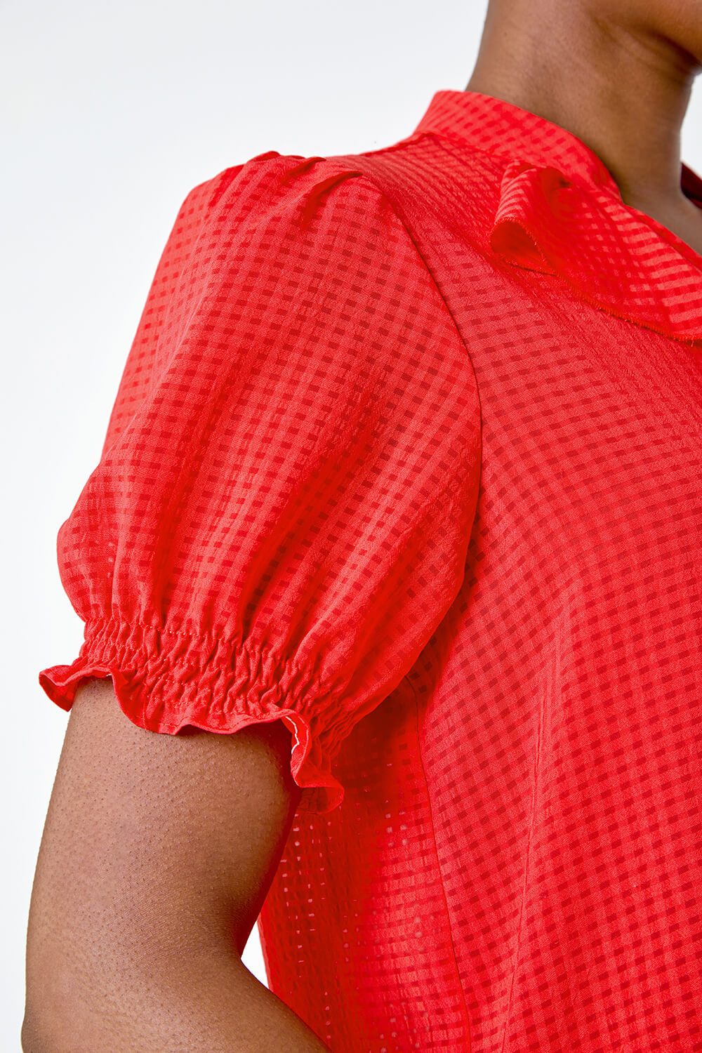 ORANGE Waffle Textured Frill Detail Top, Image 5 of 5