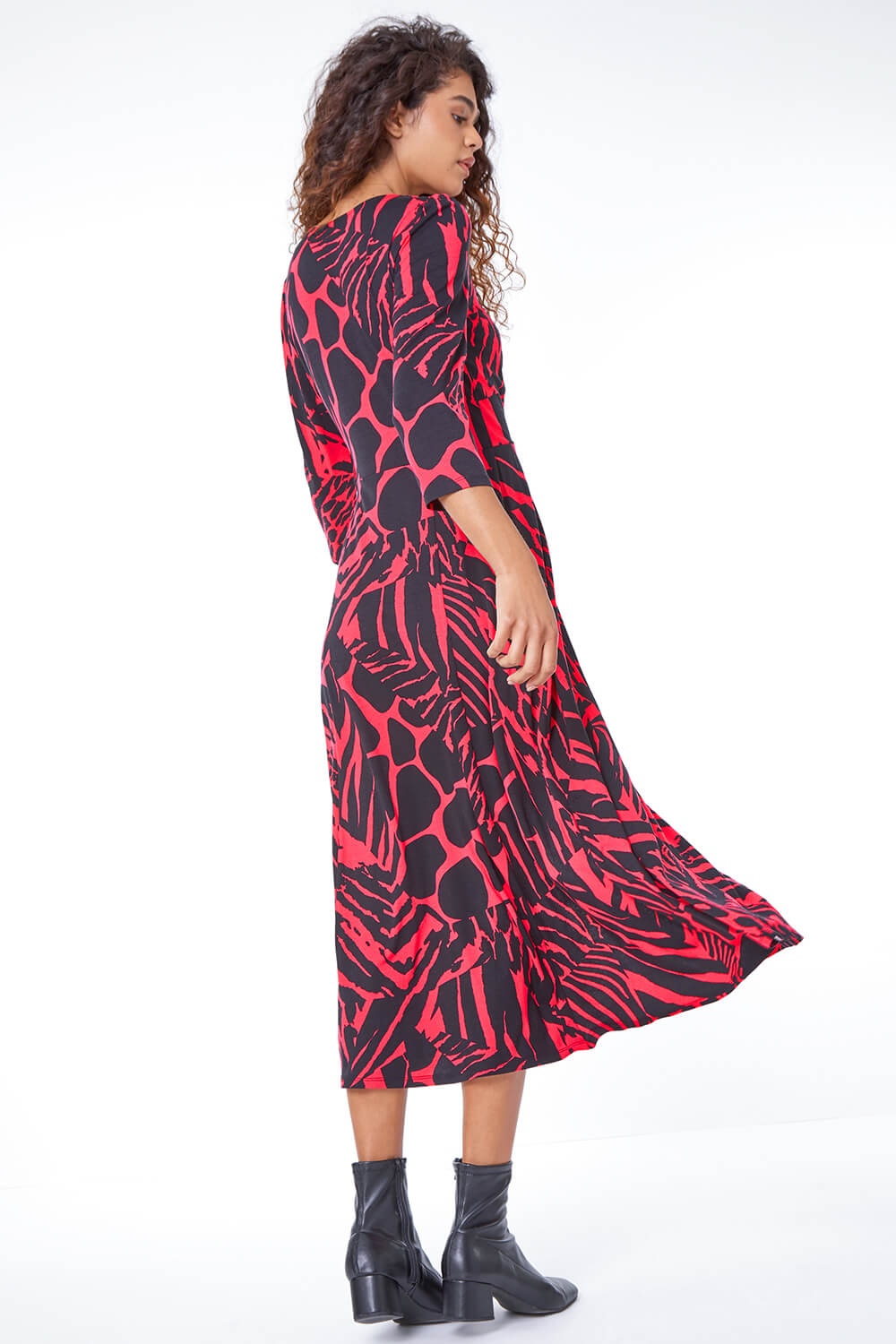 Fushcia Abstract Animal Print Ruched Midi Dress, Image 2 of 5