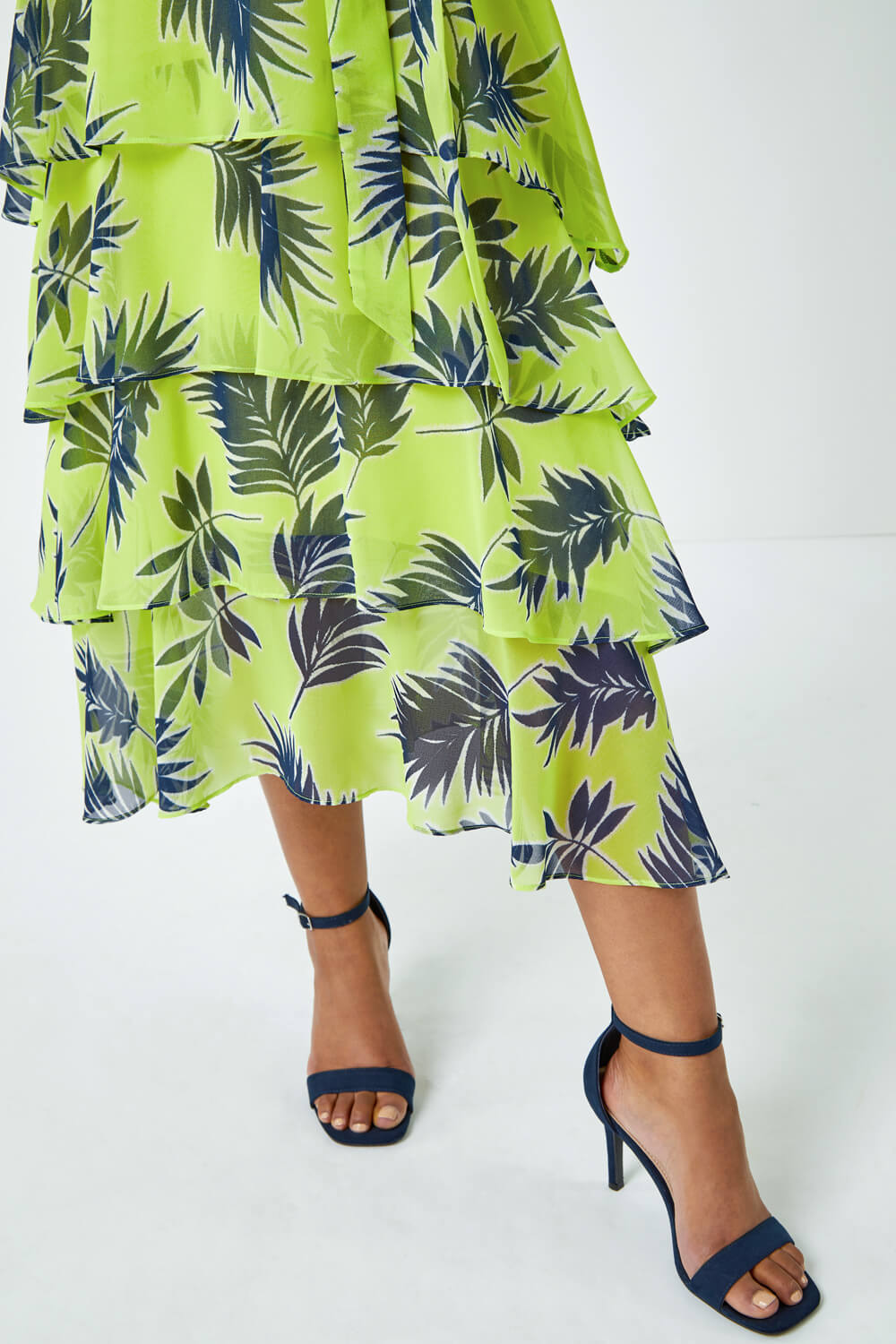 Lime Petite Tropical Chiffon Tiered Midi Dress, Image 5 of 5