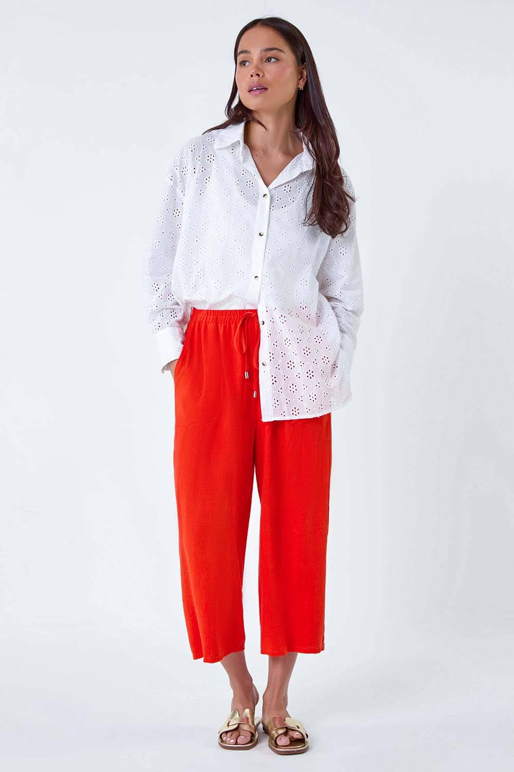 White Petite Cotton Broderie Button Blouse, Image 2 of 5
