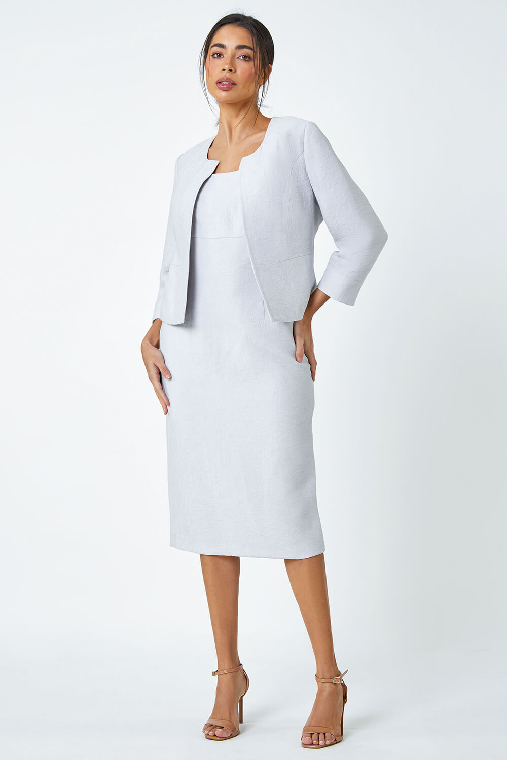 Light Grey Pleat Textured Bodycon Shift Dress, Image 4 of 5