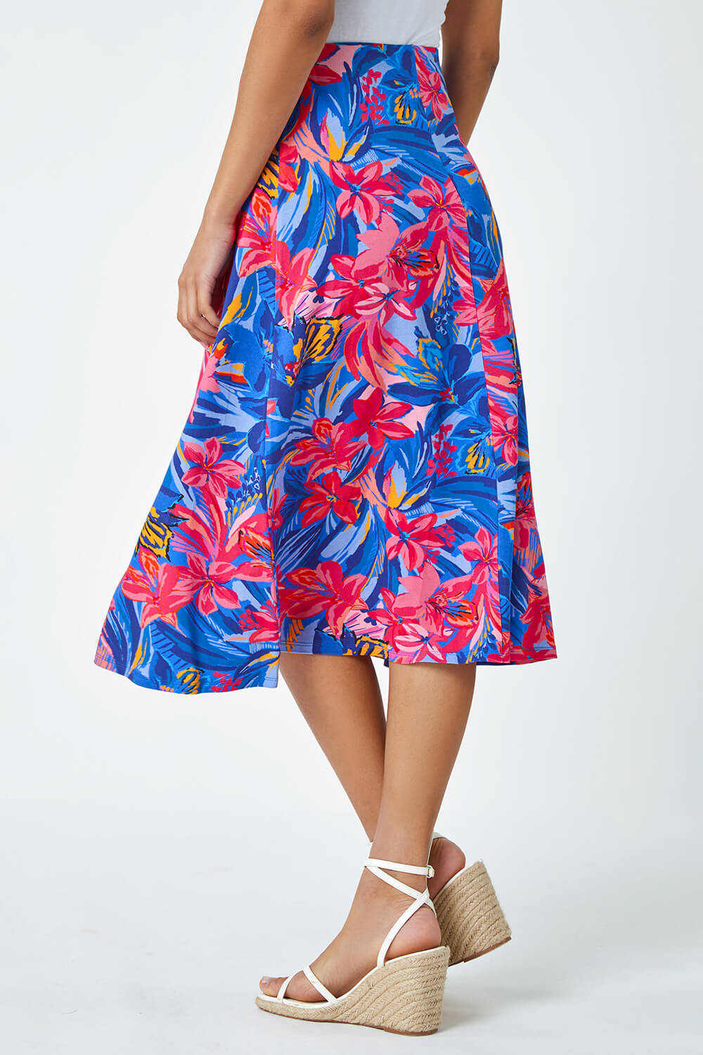 Blue Tropical Floral Stretch Panel Skirt, Image 3 of 5