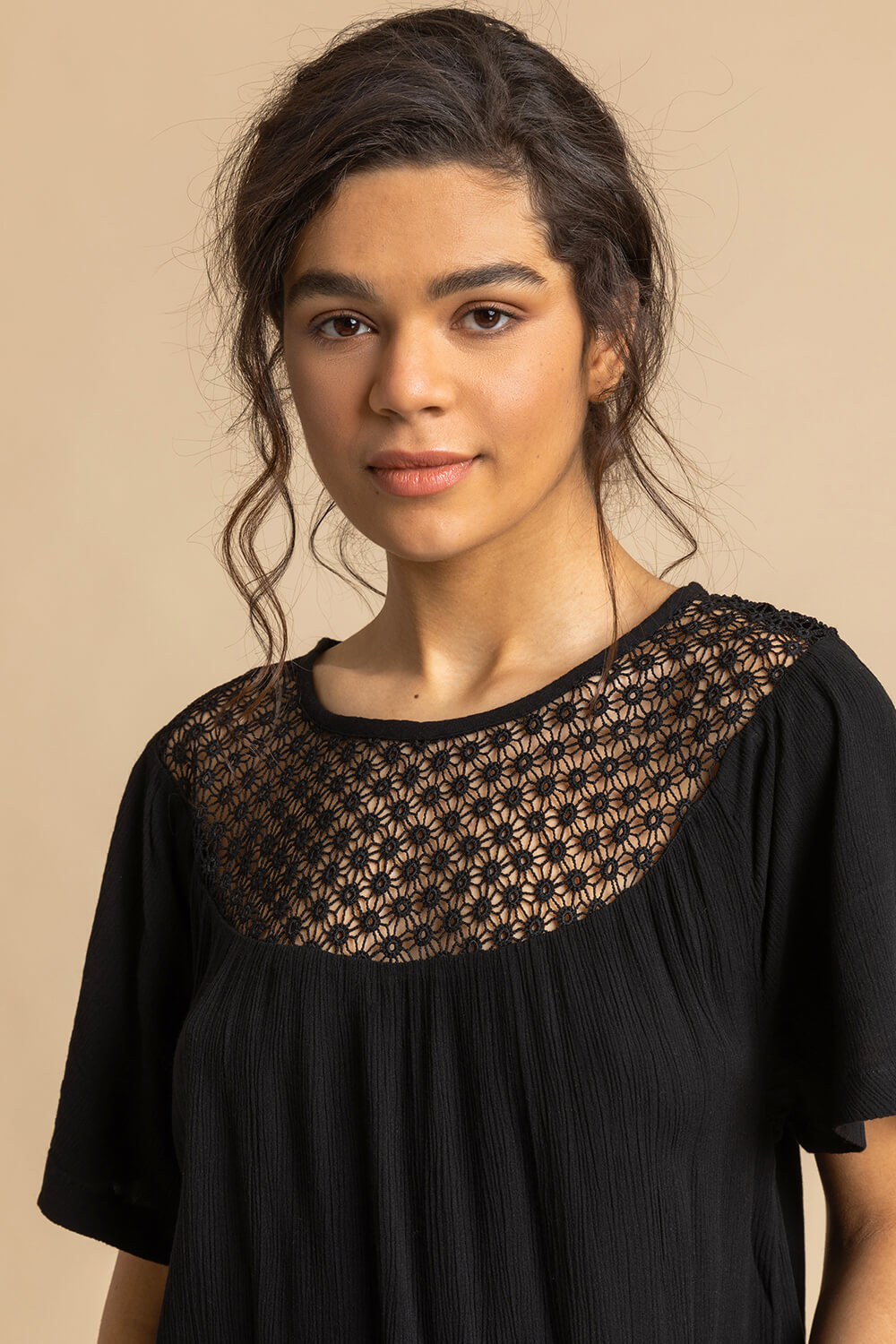 Black Lace Panel Tunic Top, Image 4 of 5