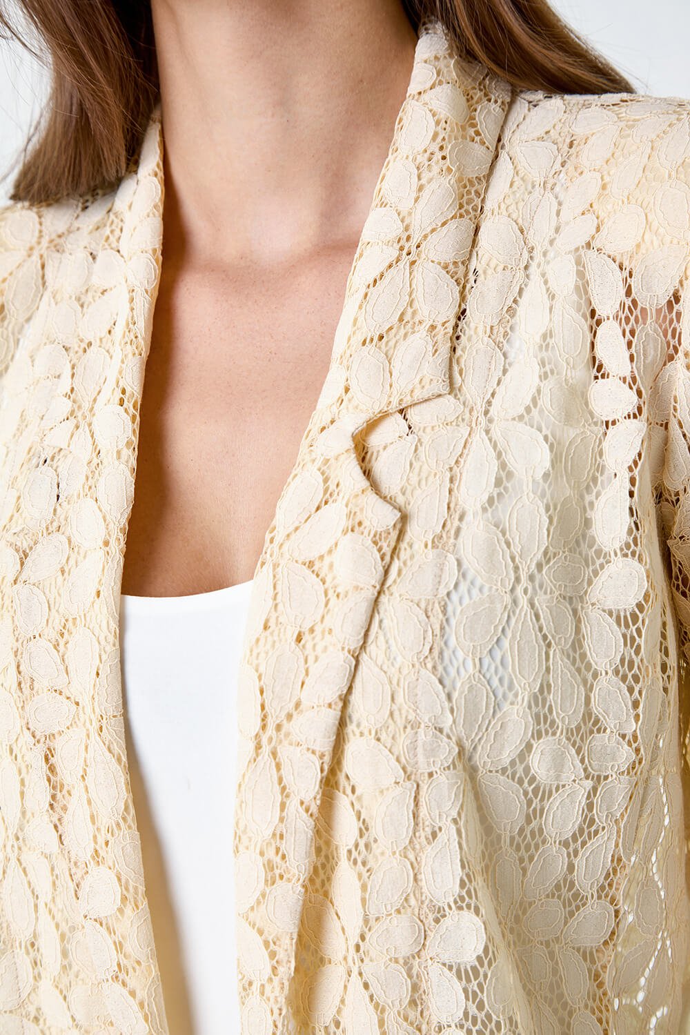 Cream  Floral Lace Blazer Jacket, Image 5 of 5