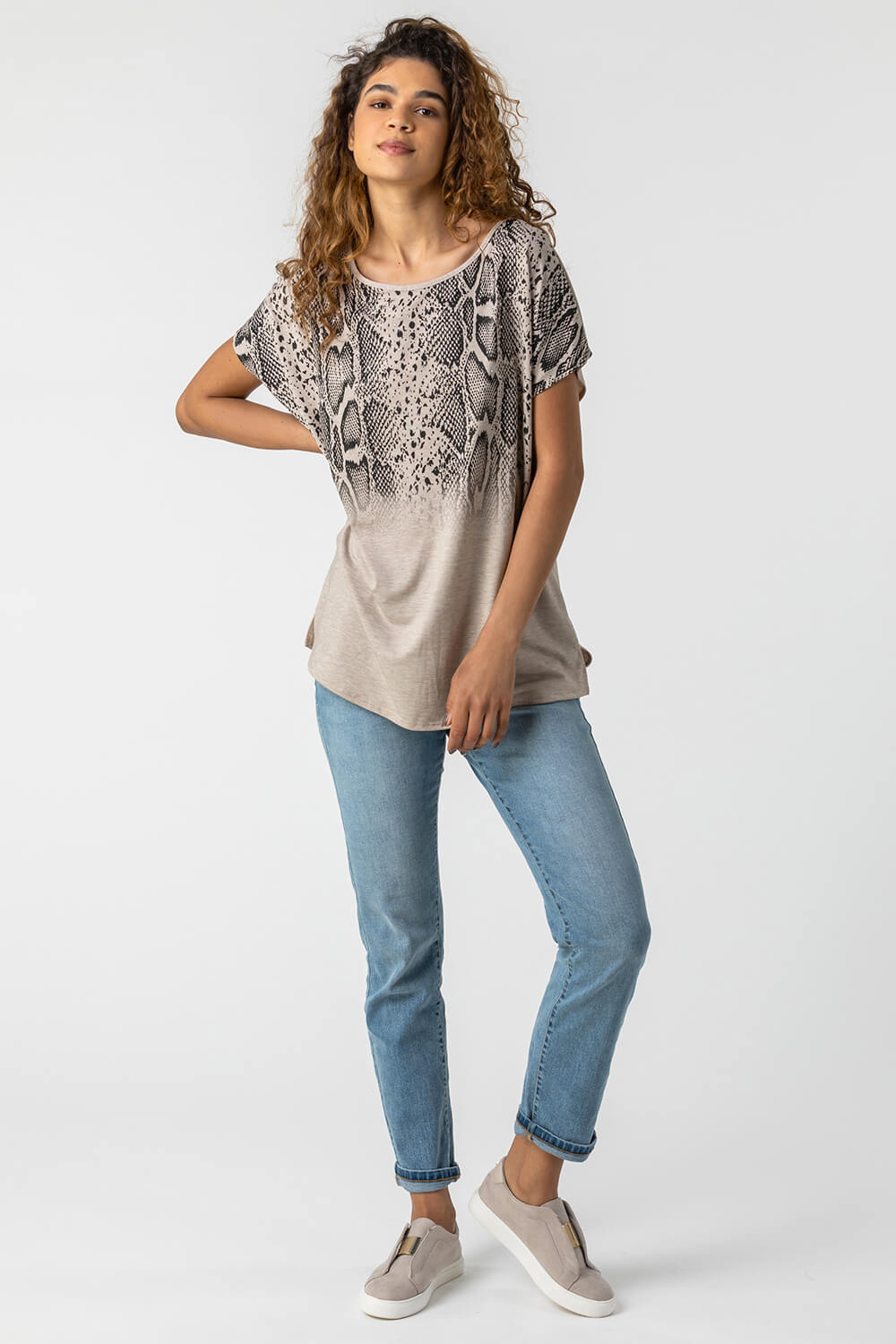 Neutral Snake Print Ombre Top, Image 3 of 5