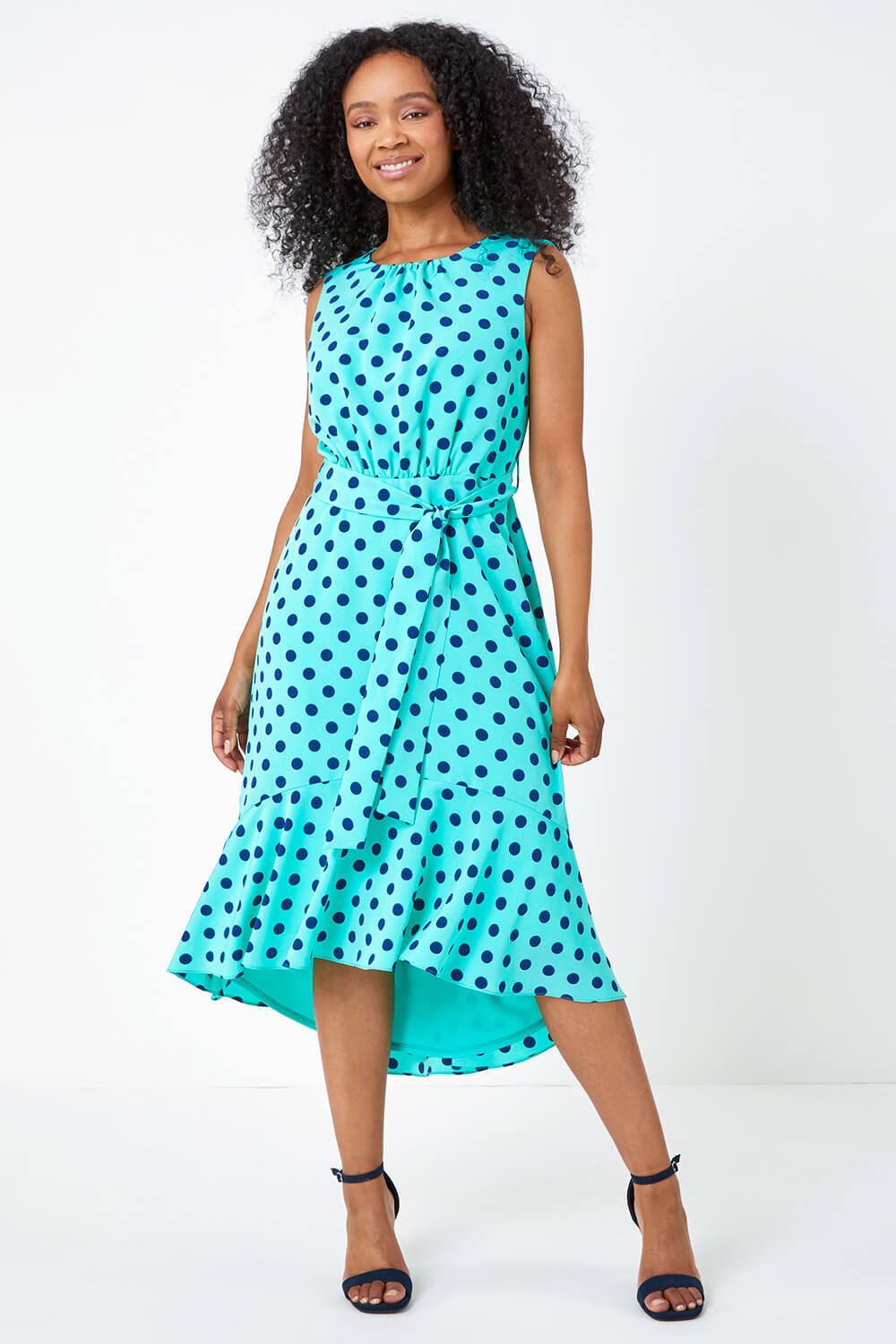 Mint Petite Polka Dot Belted Dress, Image 2 of 4