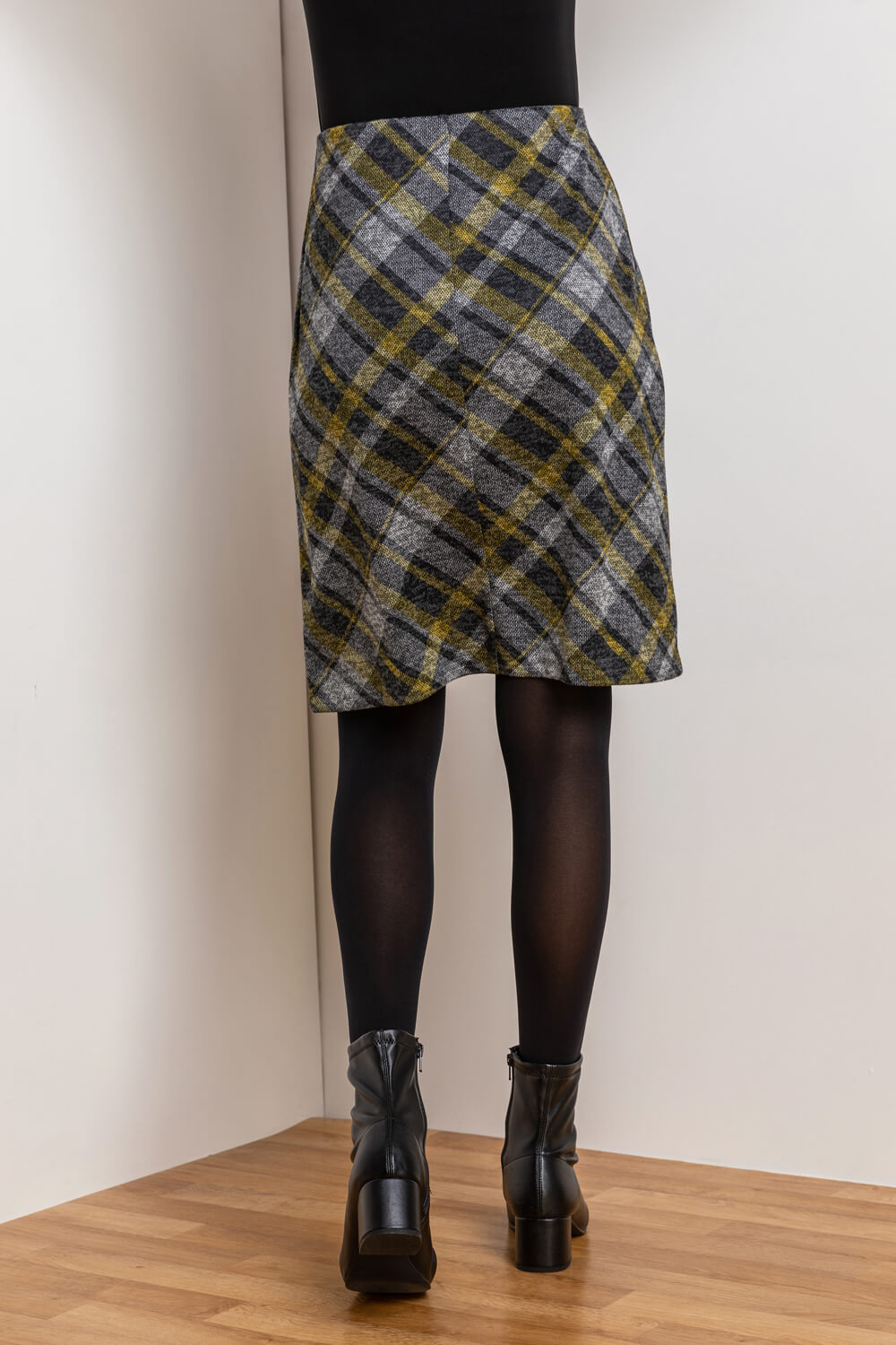 Yellow Check Print Textured Skirt, Image 3 of 5