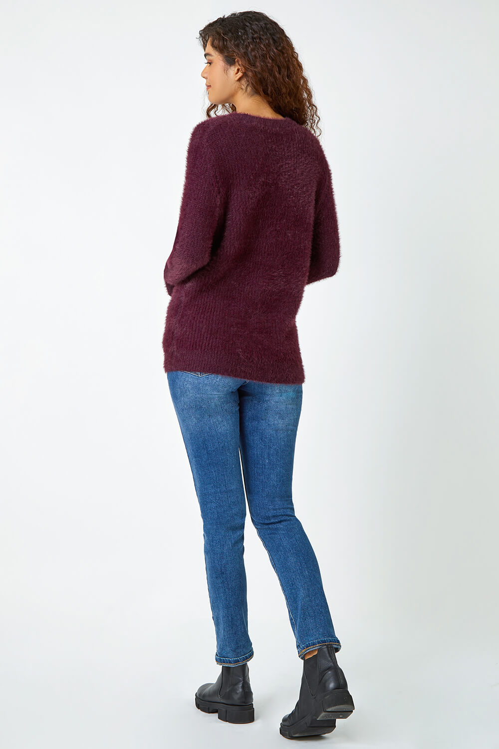 Purple Fluffy Knit Ribbed Jumper, Image 3 of 5