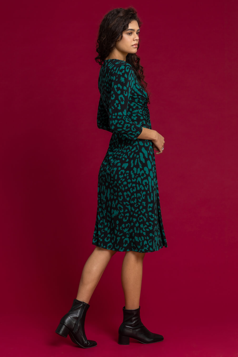Green Animal Print Fit And Flare Dress, Image 2 of 4