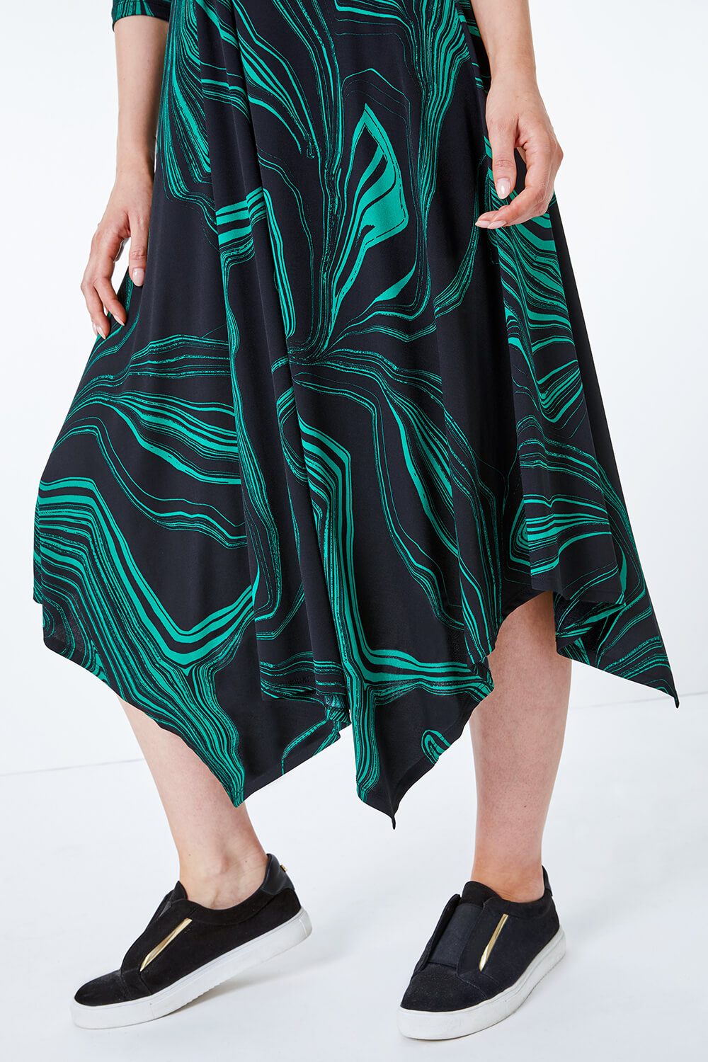 Green Abstract Marble Print Midi Dress , Image 5 of 5