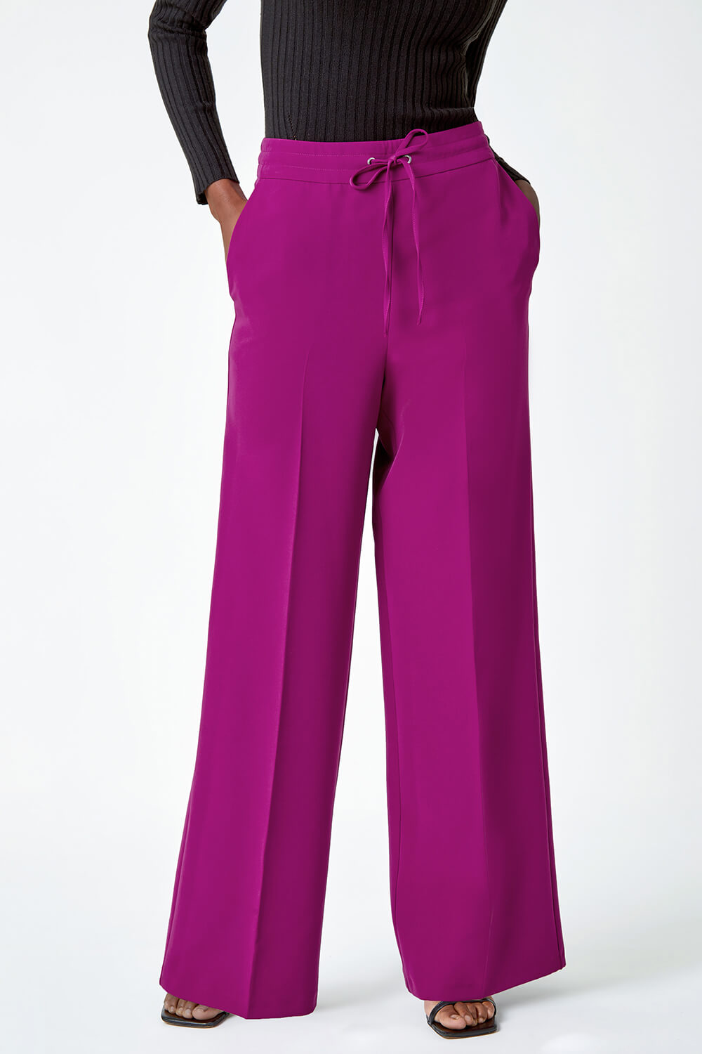 MAGENTA Wide Leg Tie Front Stretch Trouser, Image 6 of 7