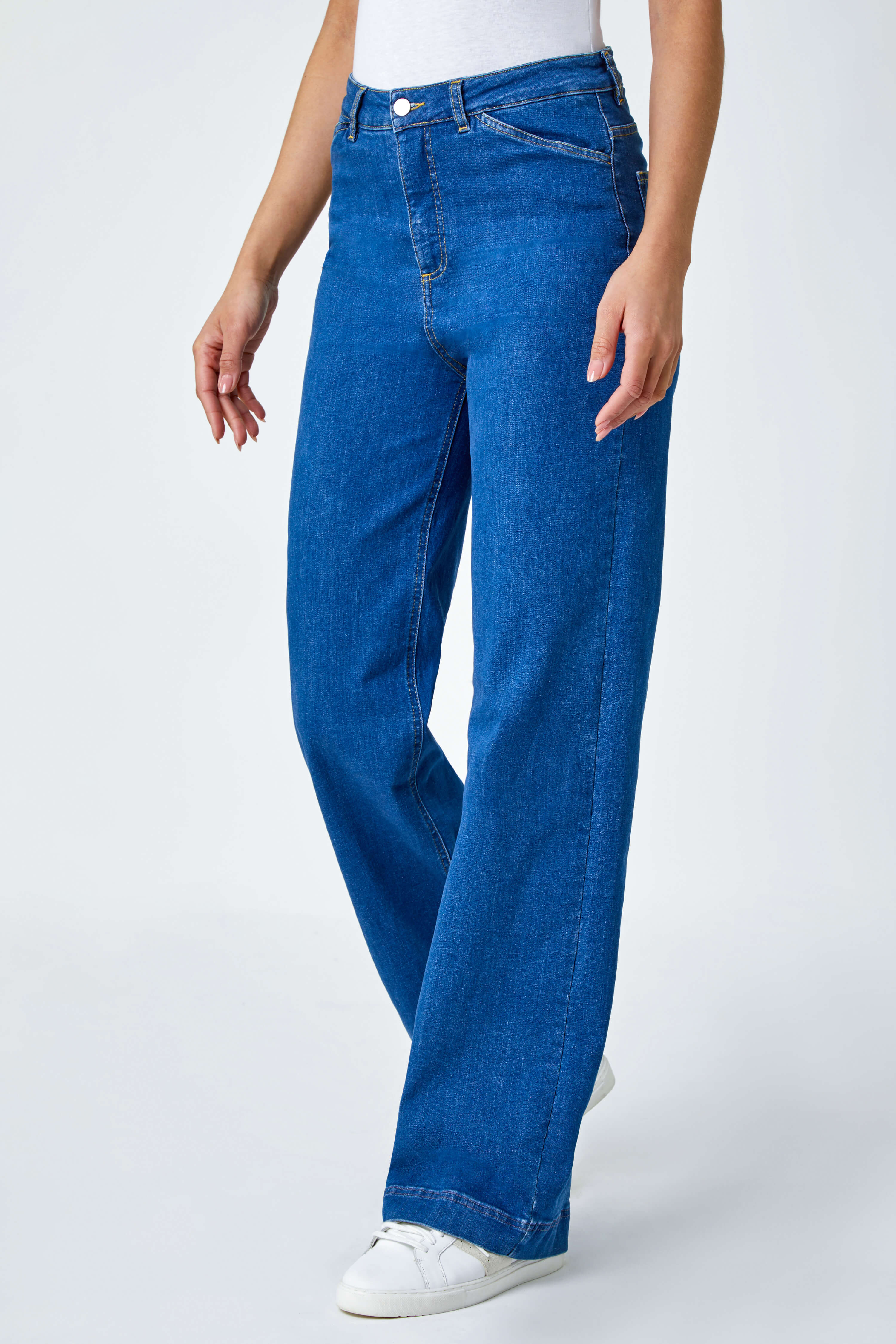 Denim Cotton Blend Wide Leg Stretch Jeans, Image 5 of 6