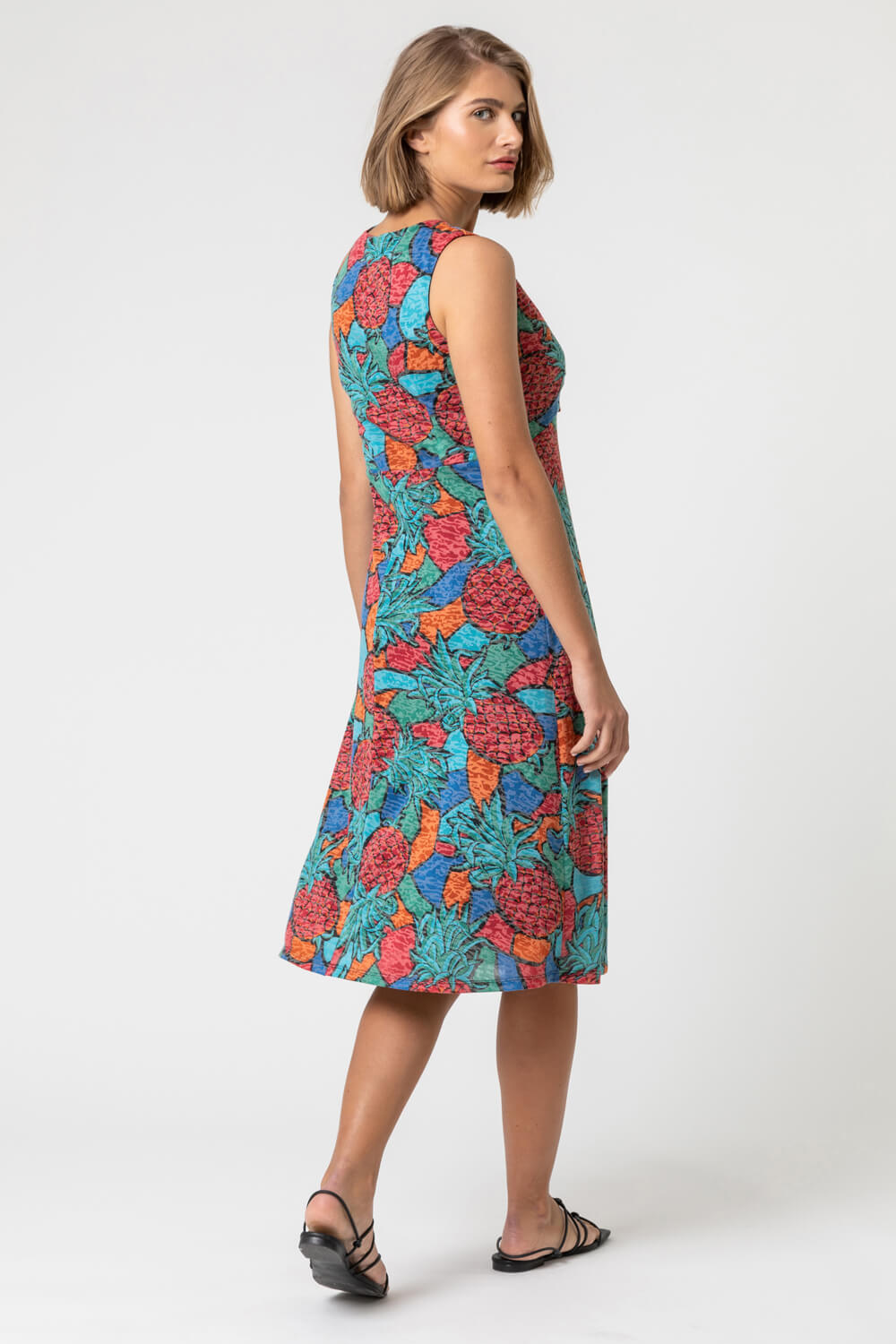 Burnout Pineapple Print Knotted Dress in Turquoise - Roman Originals UK
