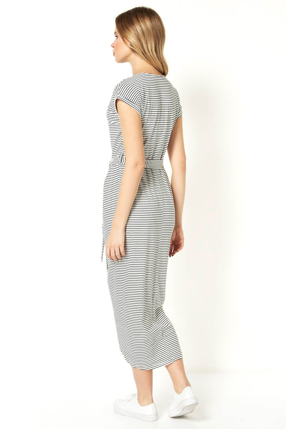 Ivory  Stripe Print Wrap Around Skirt Dress, Image 2 of 4