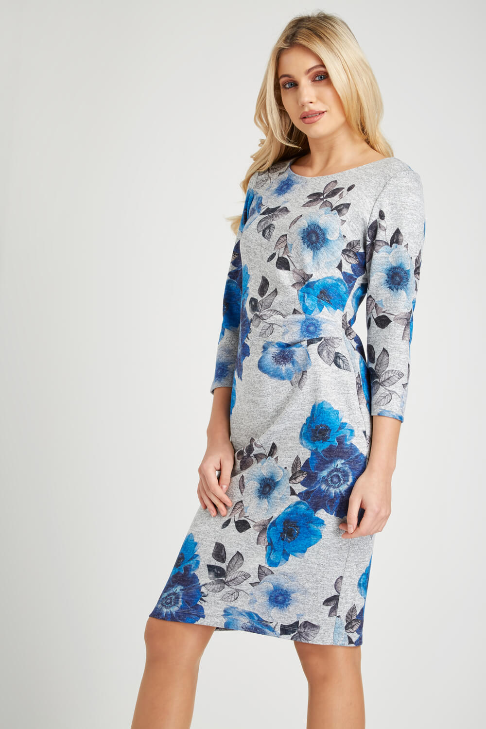 Wooly Touch Floral Print Dress in Blue - Roman Originals UK