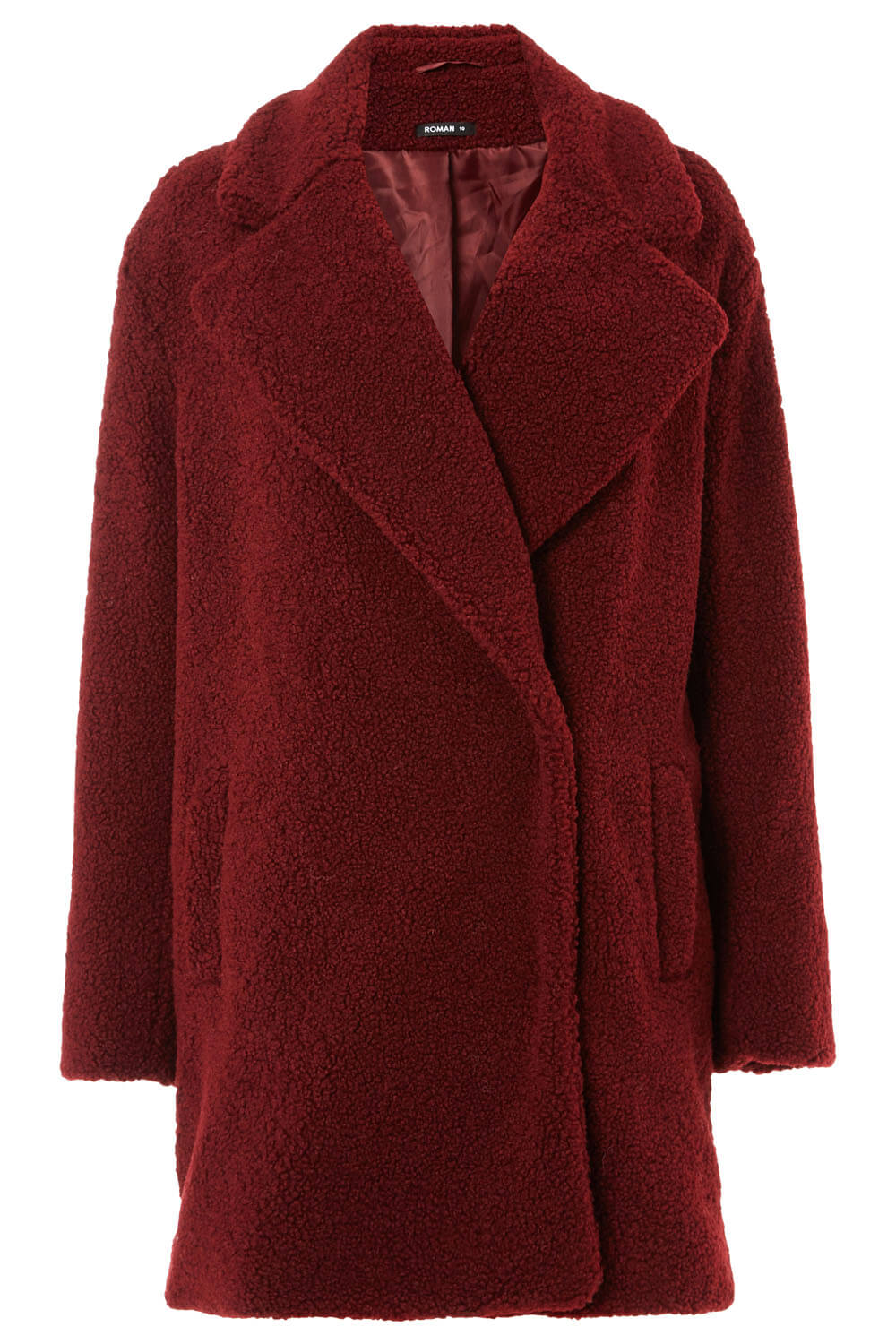 Longline Soft Faux Fur Teddy Coat in Wine - Roman Originals UK