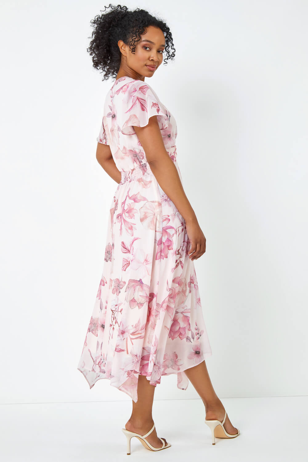 PINK Petite Floral Print Twist Front Maxi Dress , Image 3 of 5