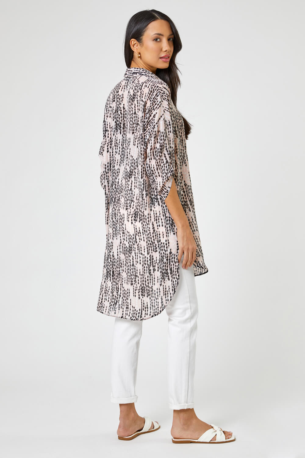 Light Pink Abstract Print Longline Blouse, Image 3 of 4