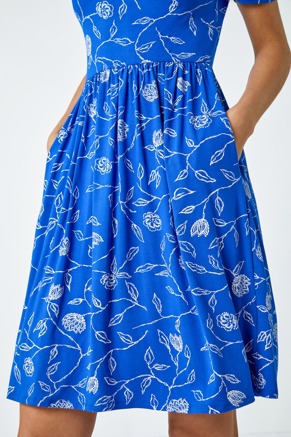 Blue Floral Pocket Stretch T-Shirt Dress, Image 5 of 5