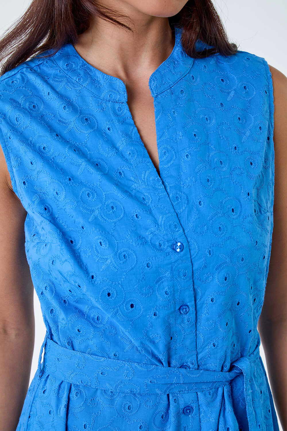 Blue Petite Cotton Broderie Frill Midi Dress, Image 5 of 5