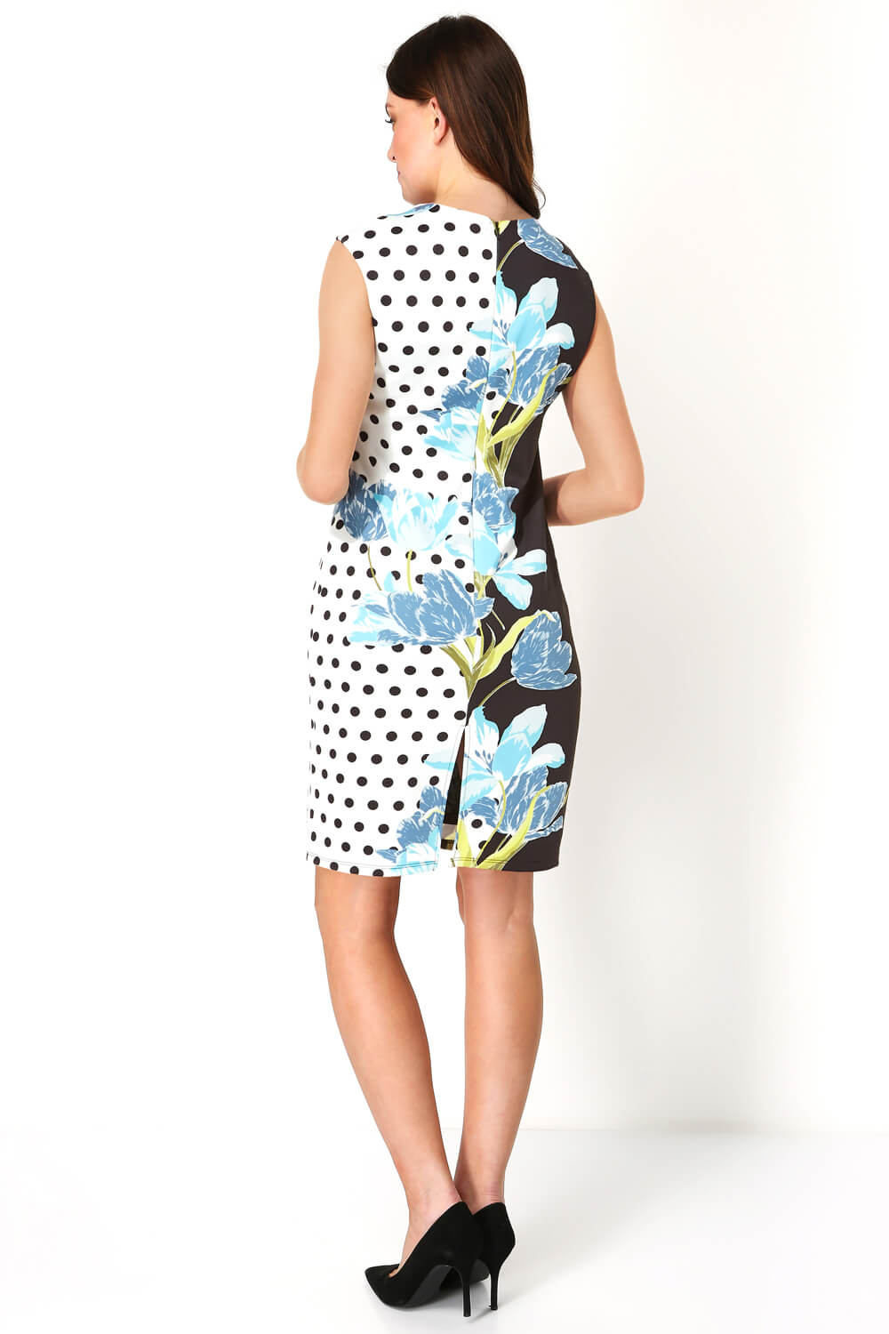 Turquoise Sweetheart Spot Floral Stretch Dress, Image 3 of 5