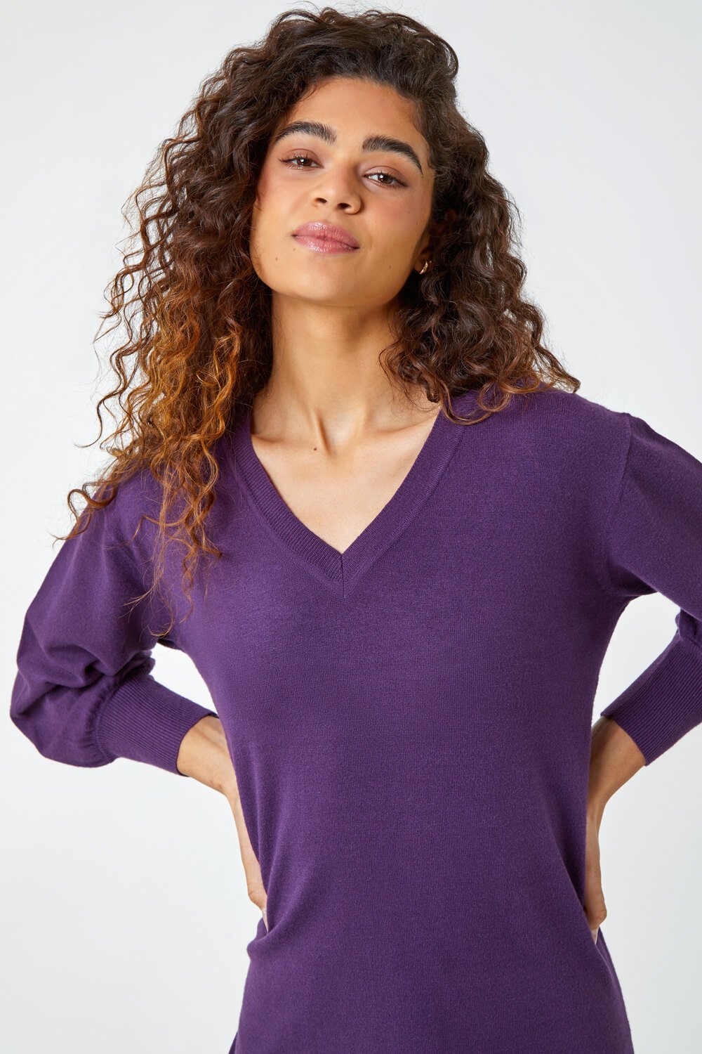 Purple Longline Knitted Jumper Dress, Image 4 of 5