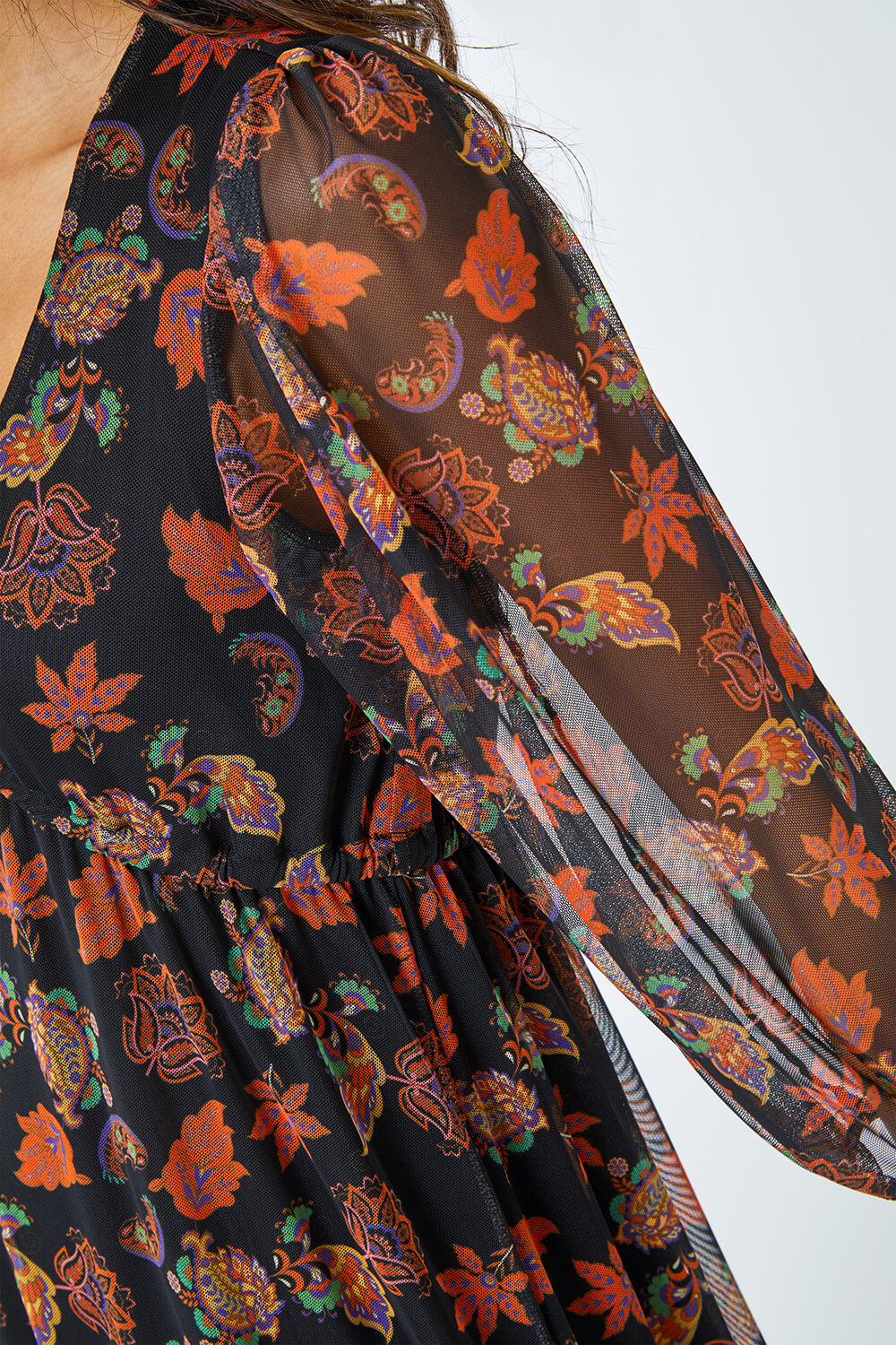 ORANGE Paisley Print Midi Stretch Dress, Image 5 of 5
