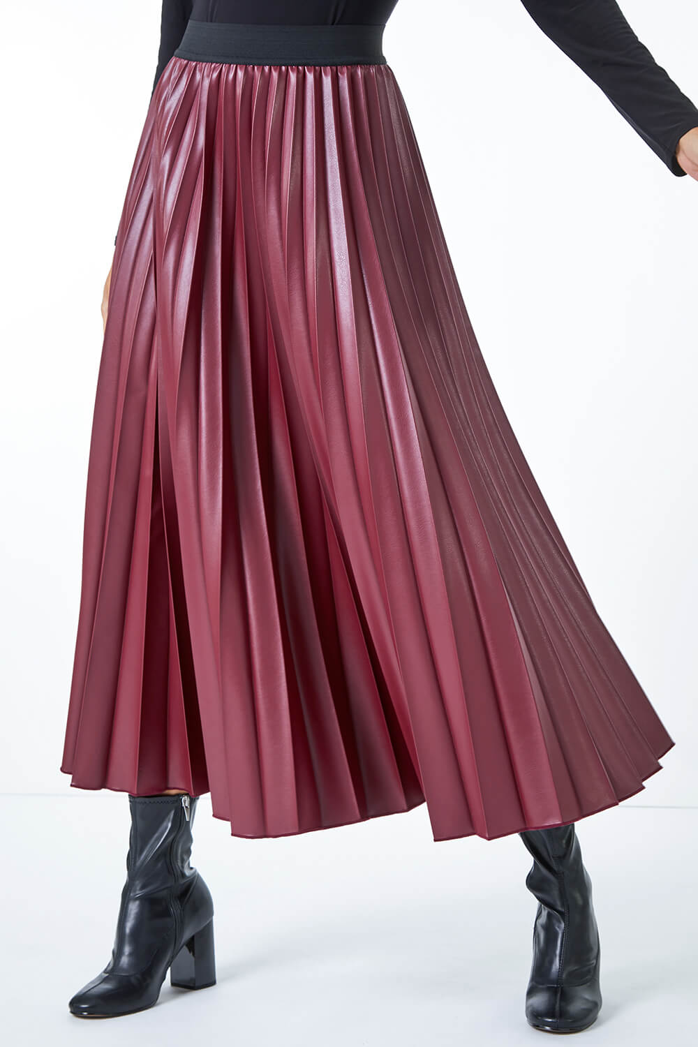Red Faux Leather Pleated Maxi Skirt, Image 5 of 5